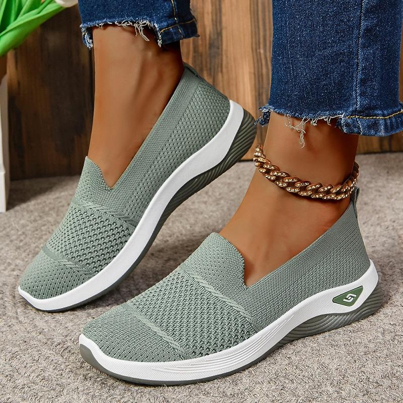 FashionLane Comfortabele wandelschoenen voor dames, ademend mesh, instappers, casual flats, zachte zool, loafers voor dagelijks gebruik 36 groen