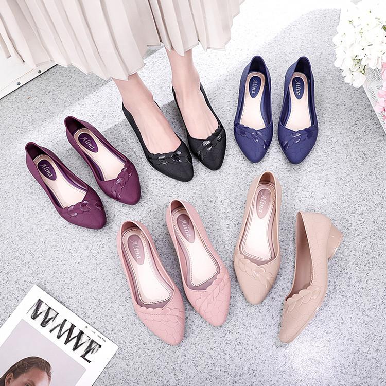 Feng 2 Regenlaarzen Dames Ondiepe Mond Lage Regenlaarzen Sleehakken Waterdichte Schoenen Dames Enkele Schoenen Sandalen Rubberen Schoenen 36