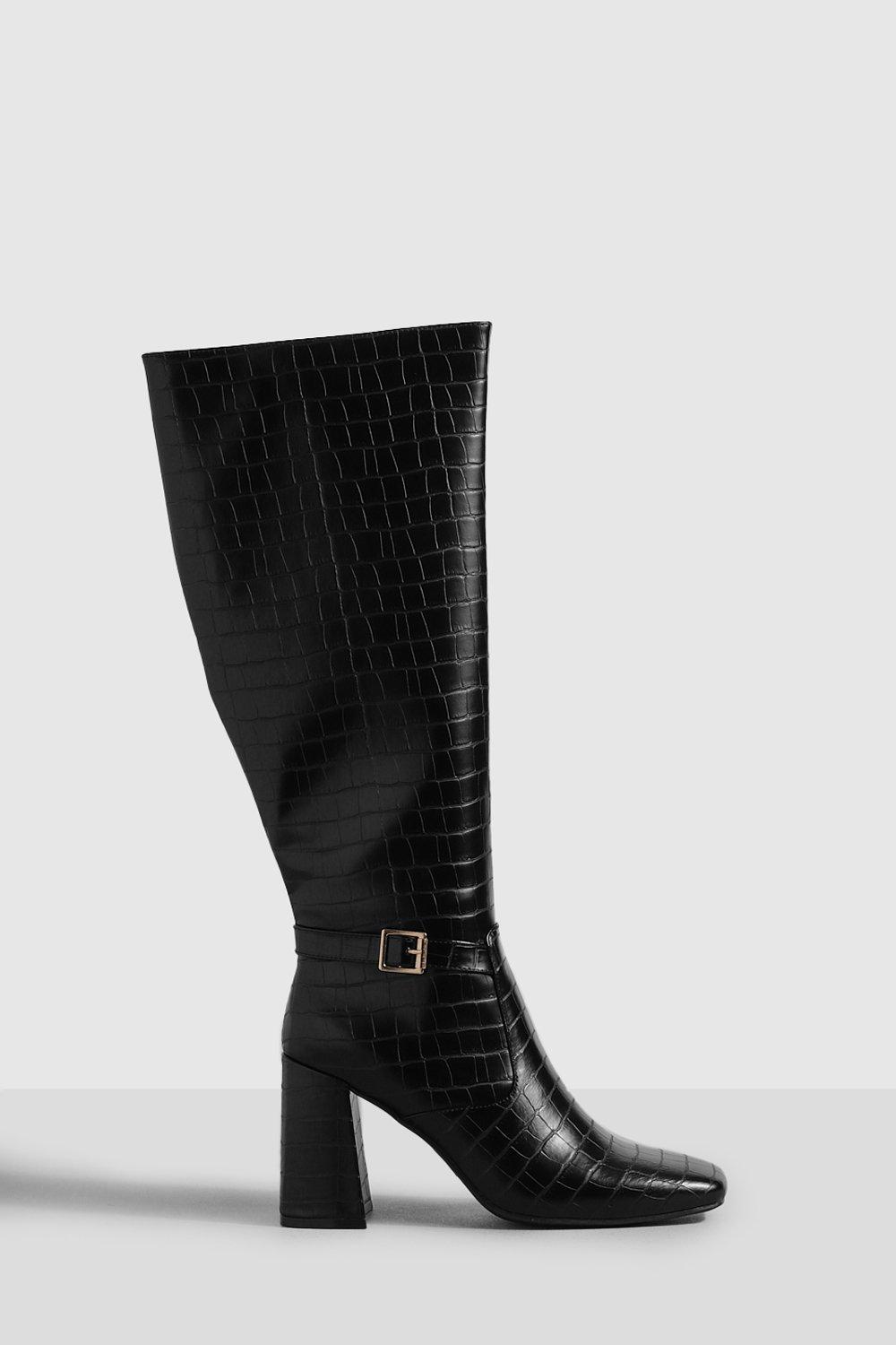 Boohoo Knielaarzen Met Gesp Detail En Blokhakken, Black
