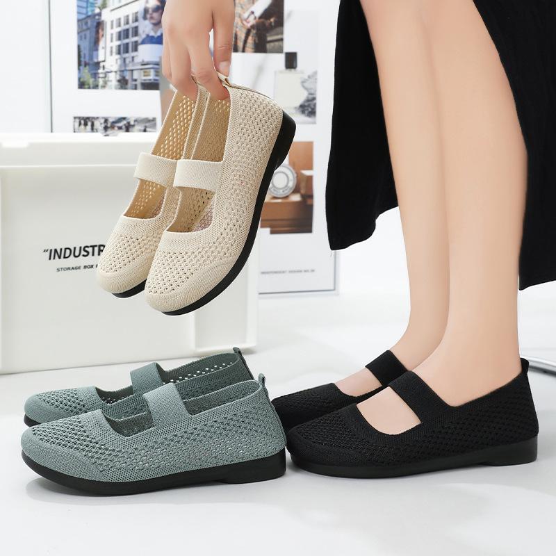 Kuma Dames effen kleur Mary instapper gebreide ademende platte lichtgewicht schoenen dagelijkse comfortabele schoenen met zachte zool 36 zwart