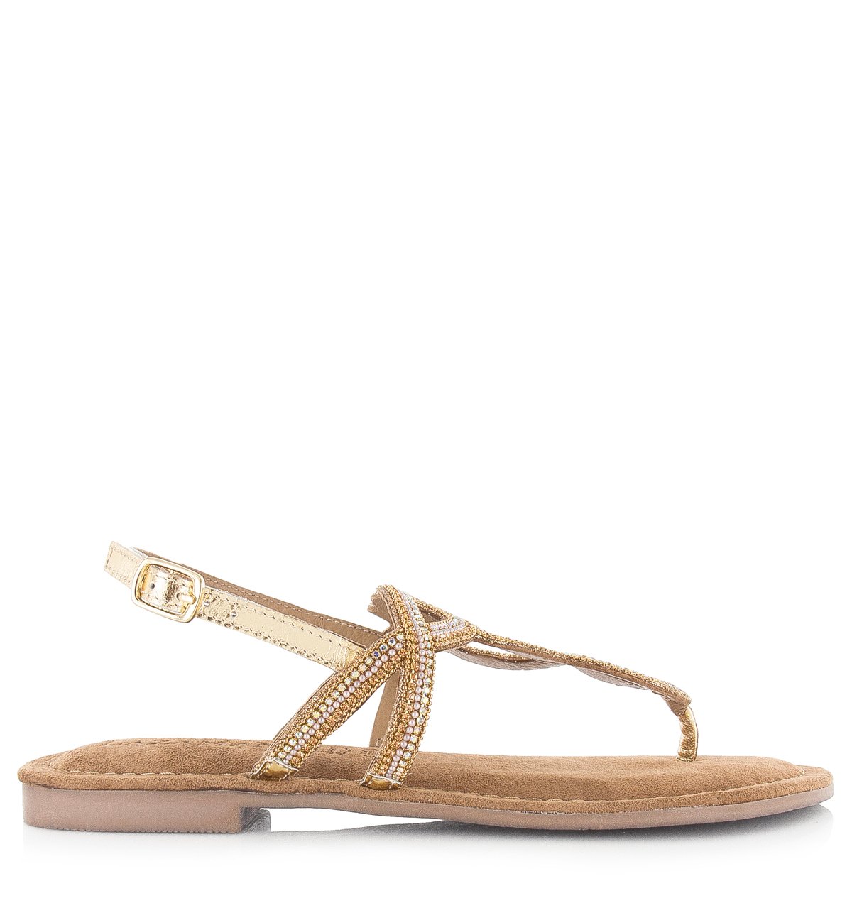 Lazamani  Ladies sandals strass gold Leer Dames