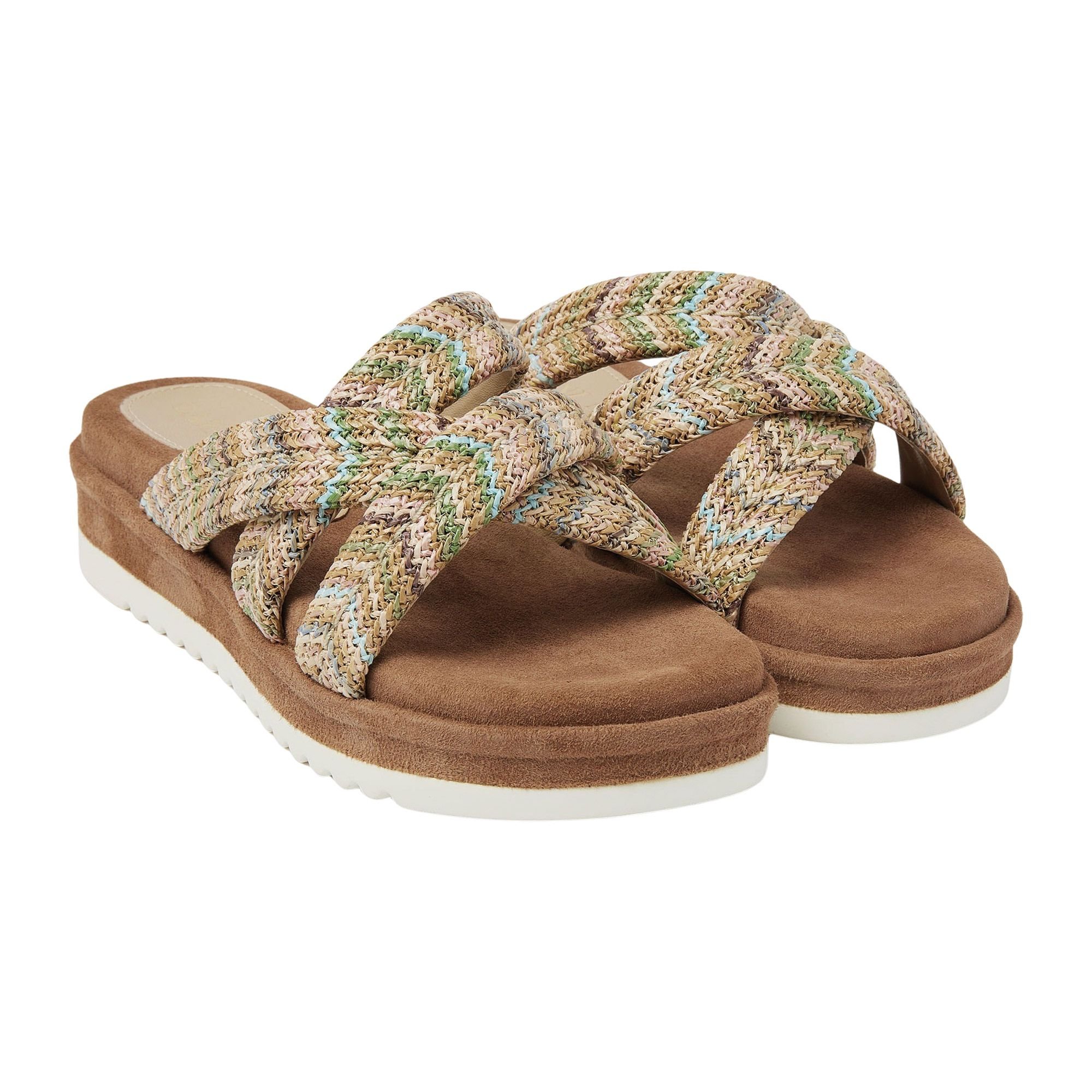 Lazamani Crossed Straps Raffia Platform Slippers Dames