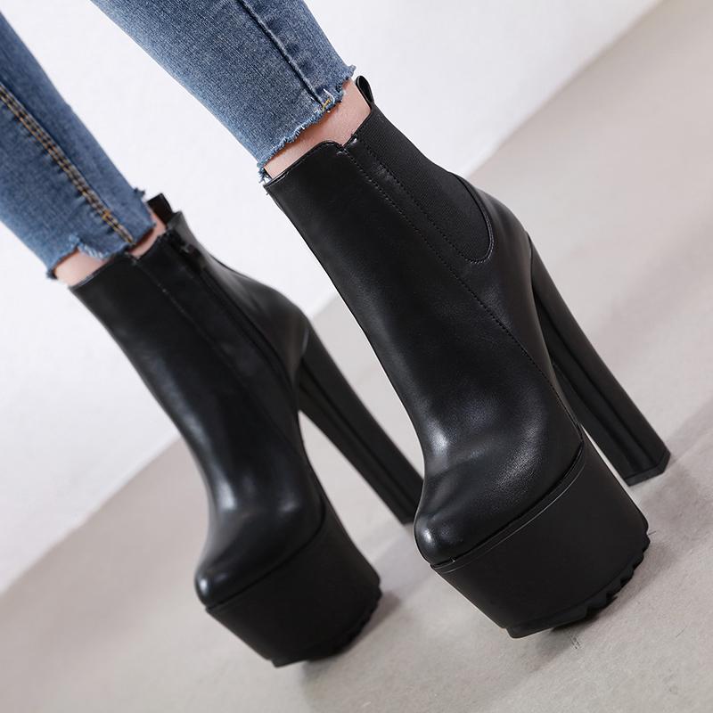 Framont Fashion House Comemore Nieuwe Aankomst 16cm Hoge Hak Dames Laarzen Winter Dames Chelsea Enkellaarsjes Pijp Platform Dikke Hakken Dames Schoenen Elegant 34