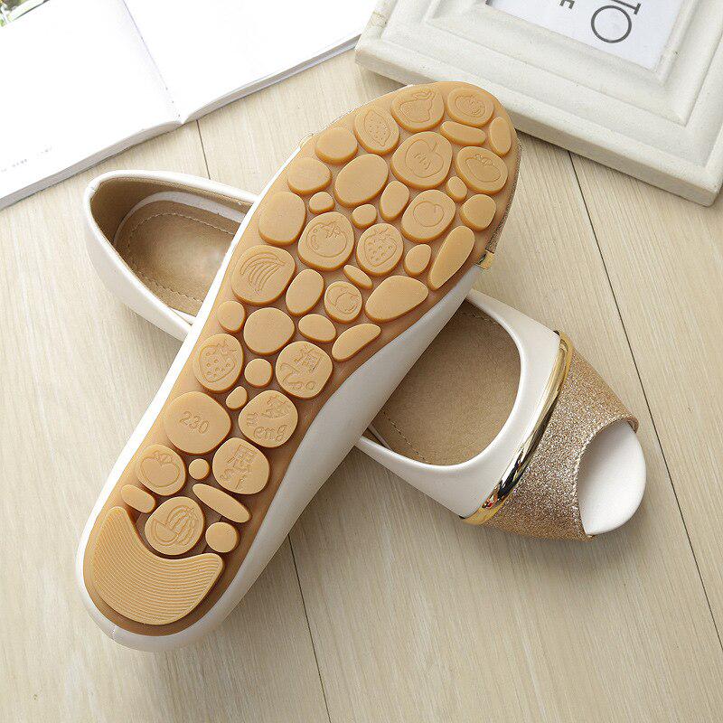 Clothing 04 Mode Dames Flats Peep Toe Flats Comfortabele PU Leer Roze Goud Witte Schoenen Vrouw 43