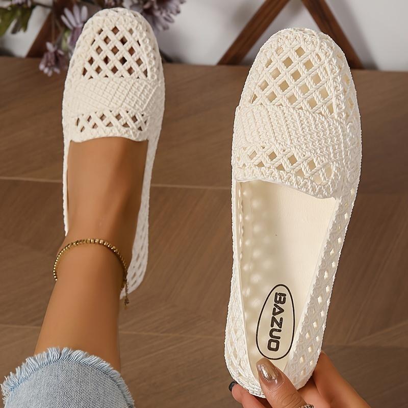 LaLaShoes Dames Hollow Out Flat Sandalen, Effen Kleur Ronde Neus PVC Slip On Schoenen, Casual Zomer Strand Sandalen 36 wit