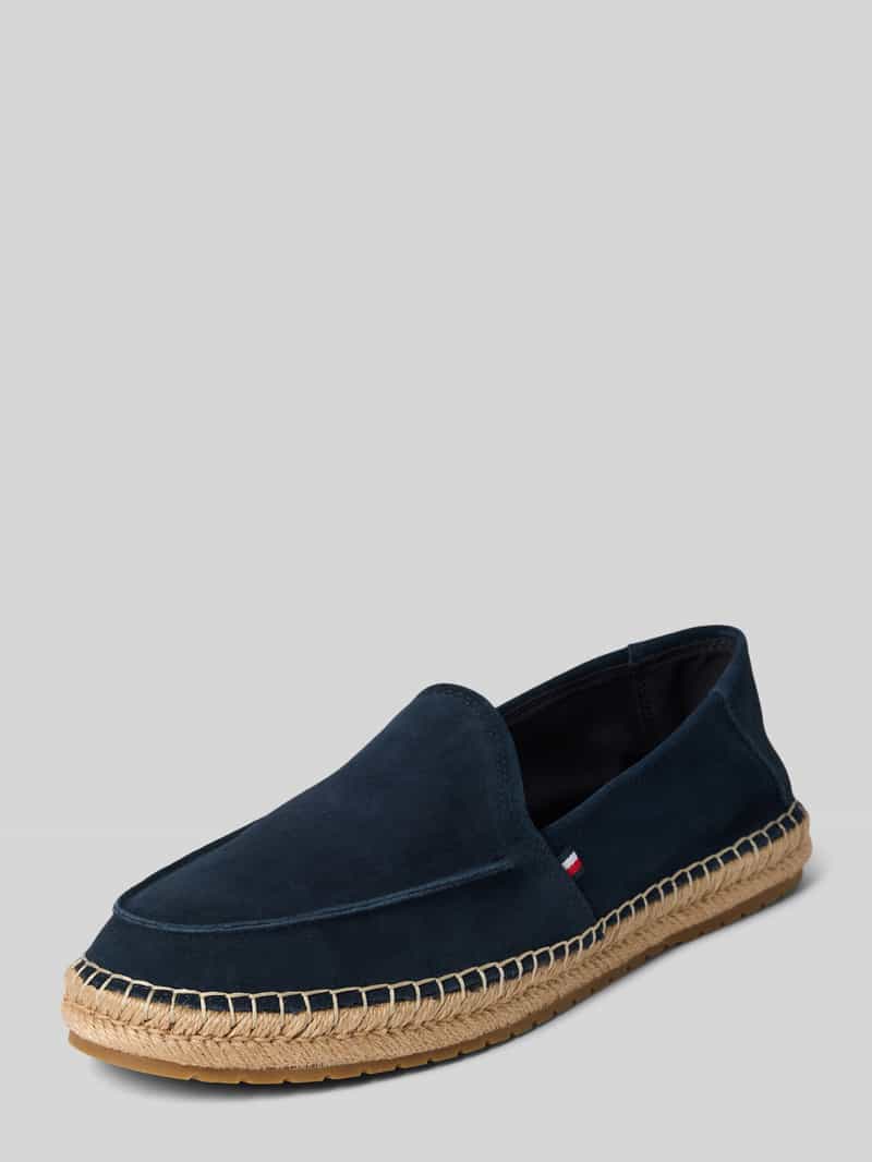 Tommy Hilfiger Espadrilles HILFIGER FLEX ESPA SUEDE LOAFER , zomerschoen, instapschoen, slippers met bamboe-bekleding op de plateau