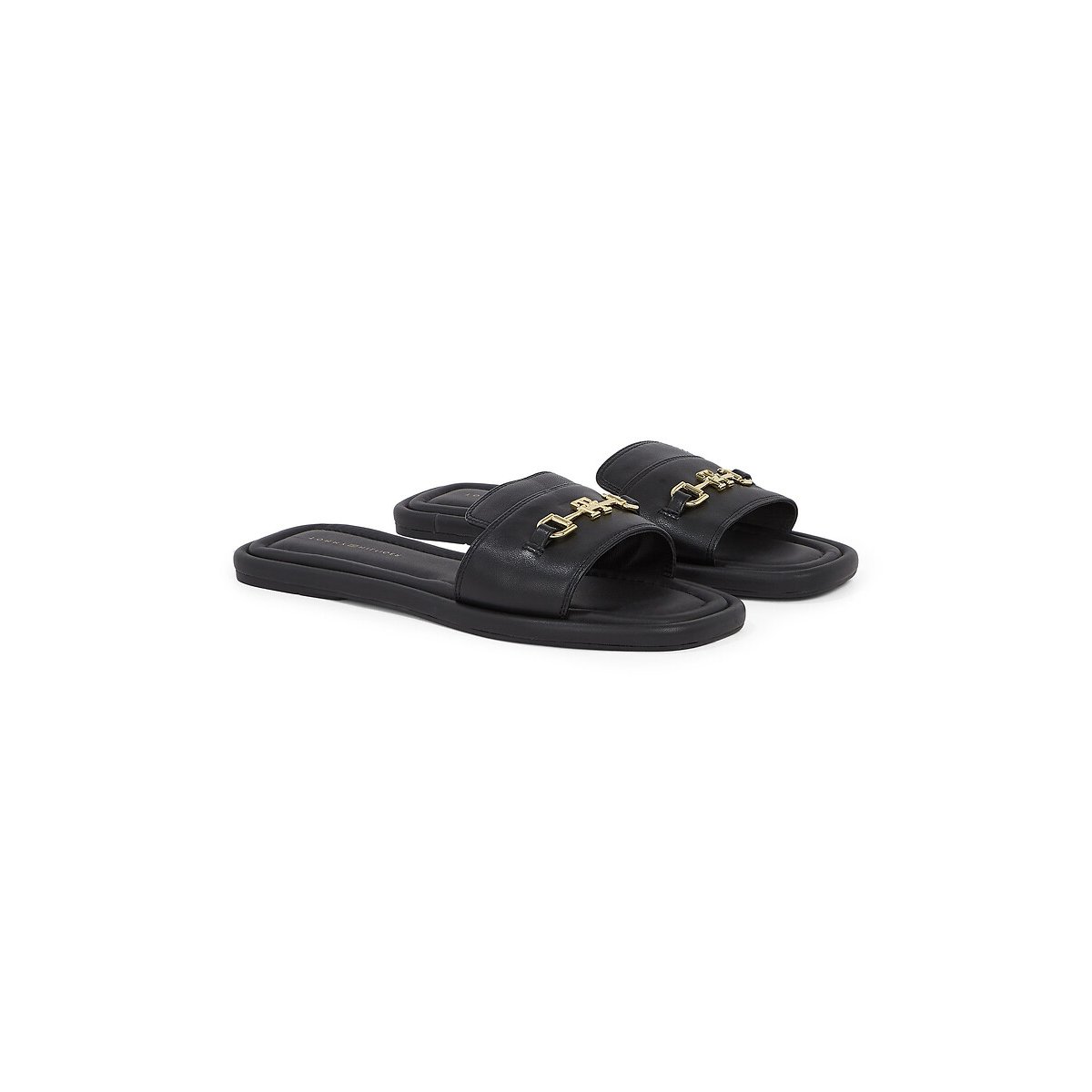 Tommy Hilfiger Slippers LEATHER HORSEBIT MULE , flats, zomerschoen, comfortabele schoen met gouden decoratieve gesp
