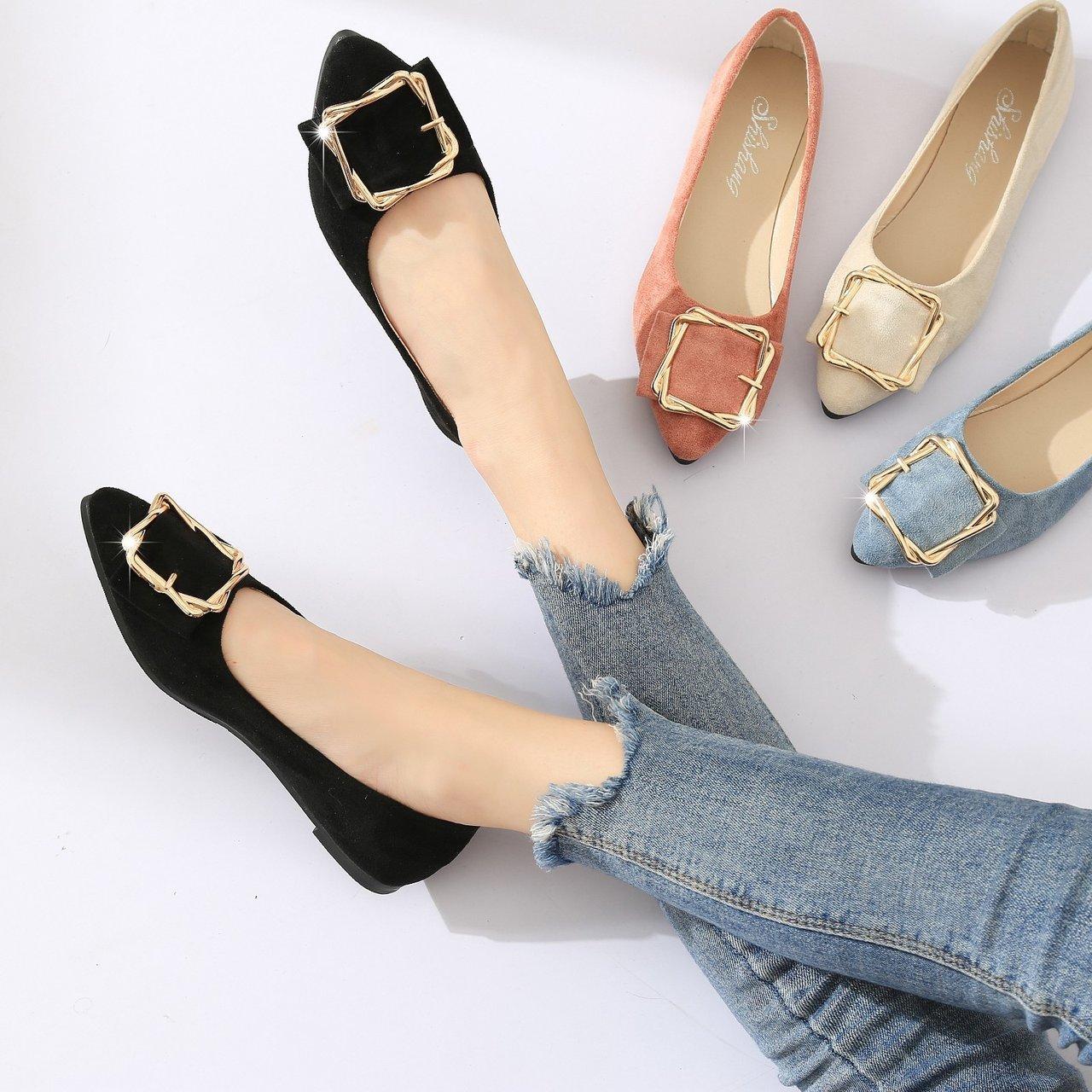 Shoes Women Dames Erwten Schoenen Dames Ondiepe Mond Puntschoen Platte Schoenen Casual Mode Enkele Schoenen 40 zwart
