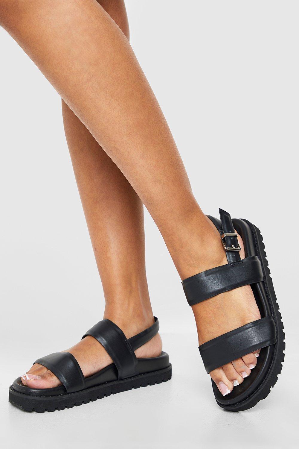 Boohoo Brede Sandalen Met Dubbele Bandjes, Black