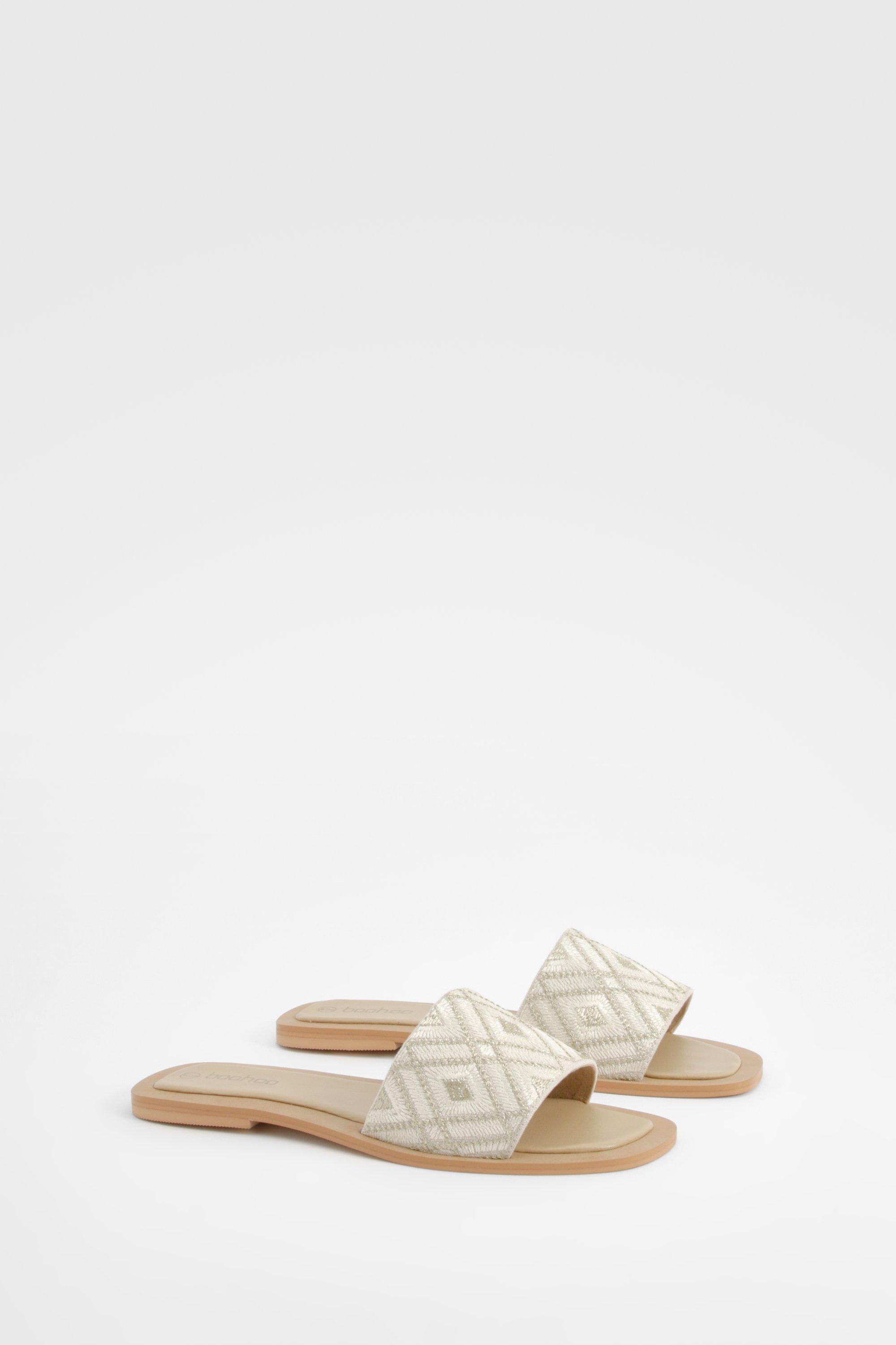 Boohoo Geborduurde Sandalen Met Hakken, Beige