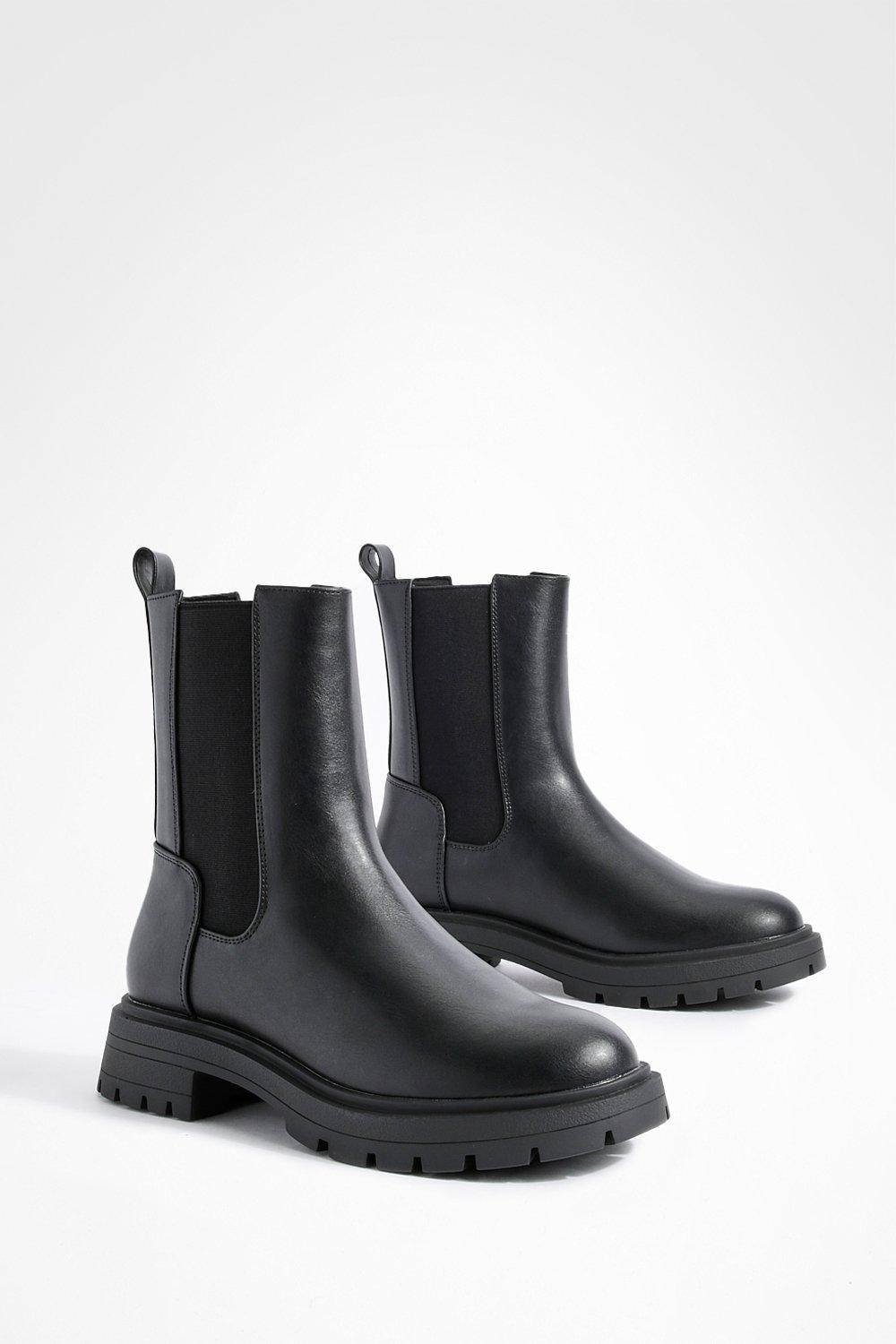 Boohoo Brede Chelsea Boots Met Label, Black