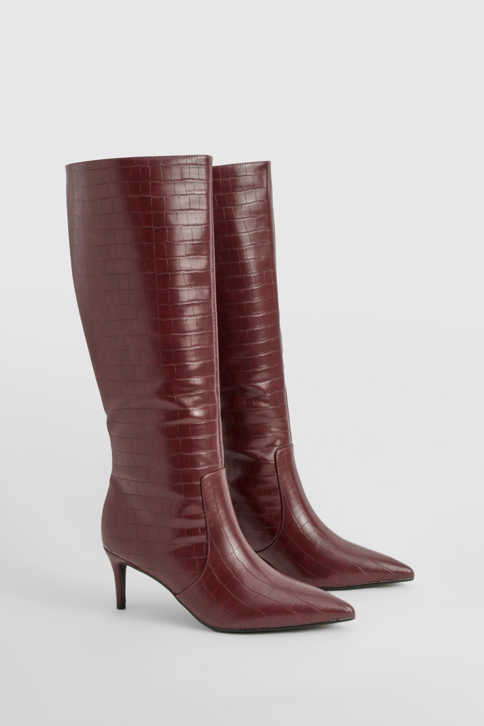 Boohoo Geplooide Knielaarzen Met Naaldhakken, Oxblood