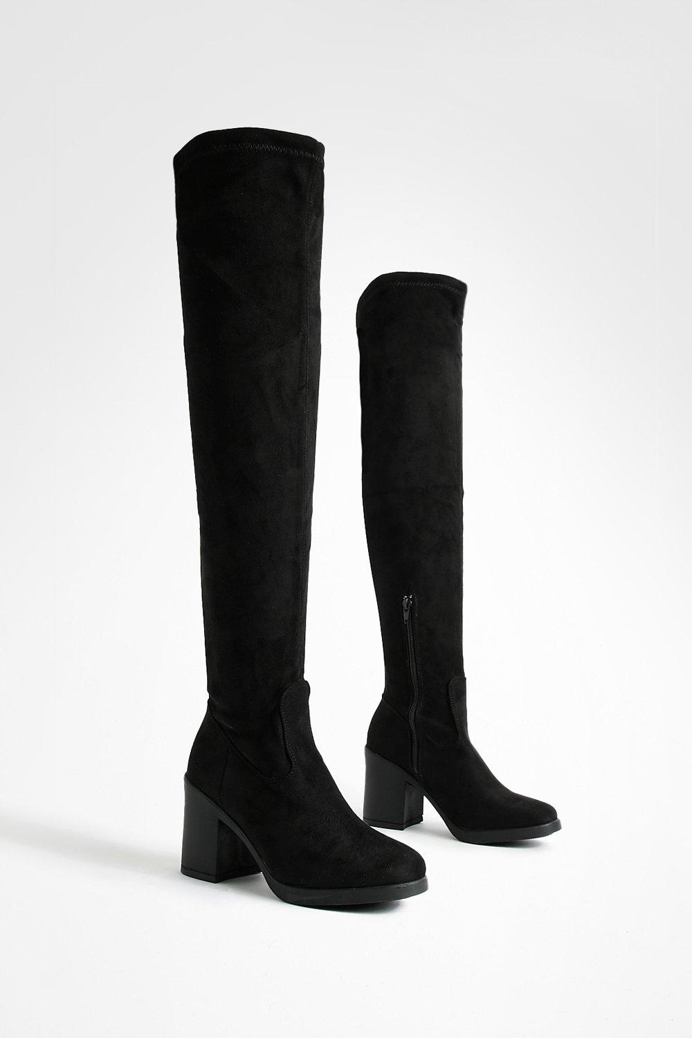 Boohoo Stevige Overknee Laarzen, Zwart