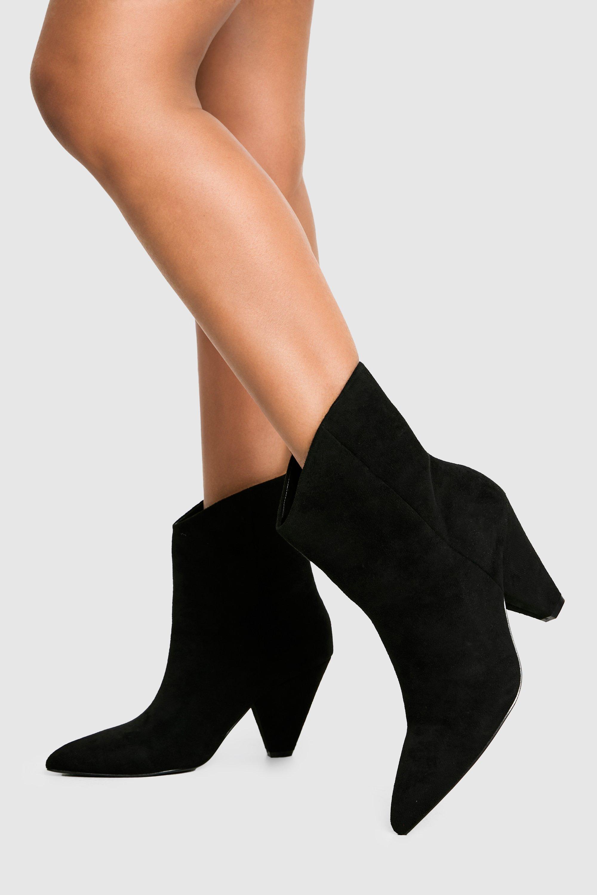 Boohoo Enkellaarsjes Met Puntneus En Kegelvormige Hak, Black