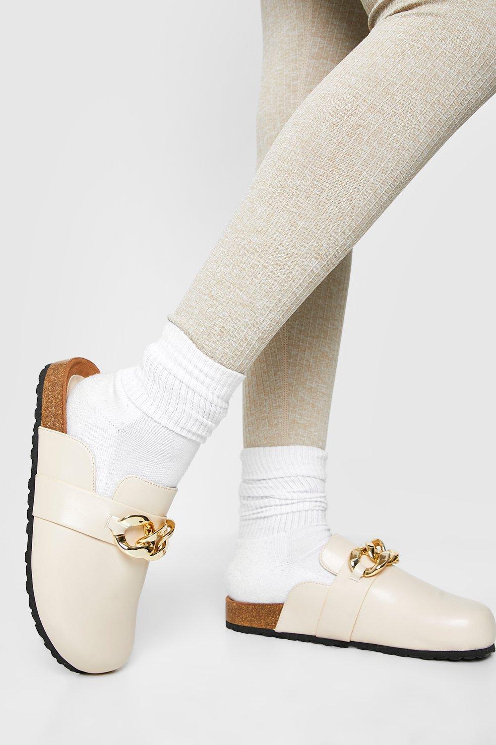 Boohoo Klompen Met Ketting Detail, Cream