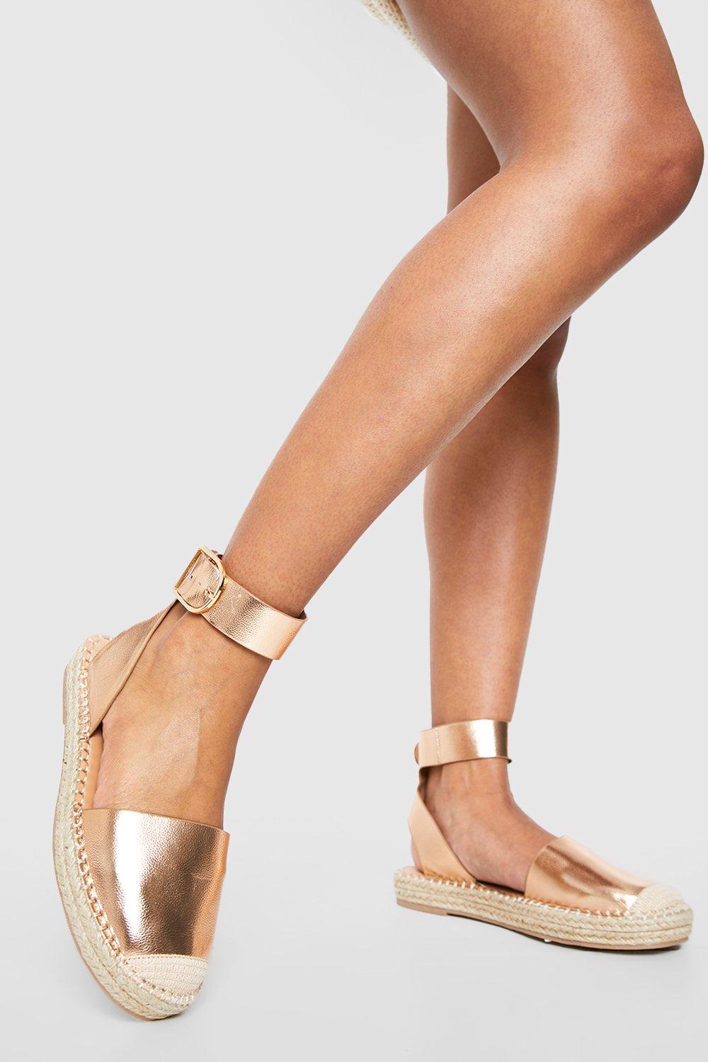 Boohoo Metallic Espadrilles Met Gesp Detail, Rose Gold