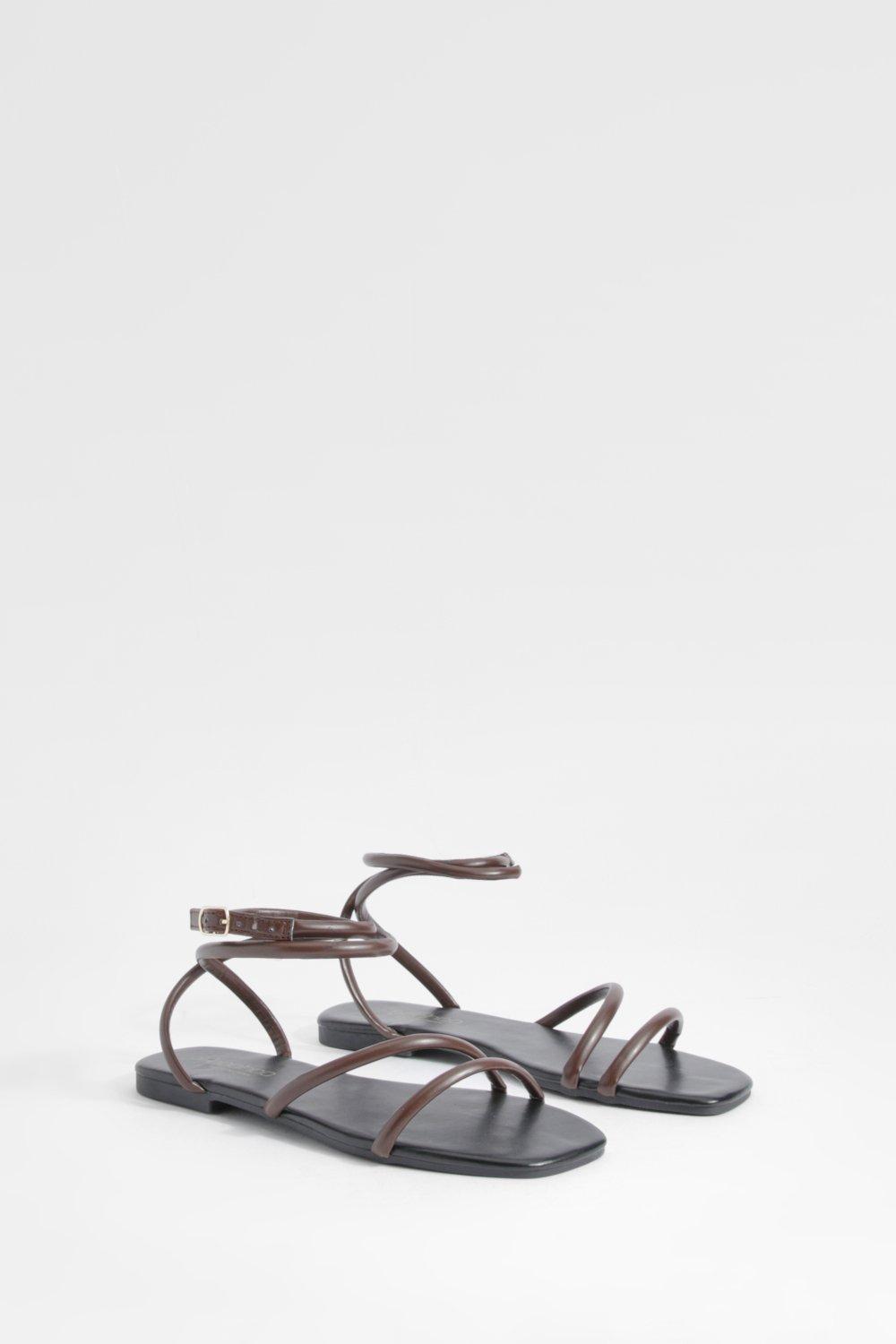 Boohoo Gewatteerde Platte Sandalen, Chocolate