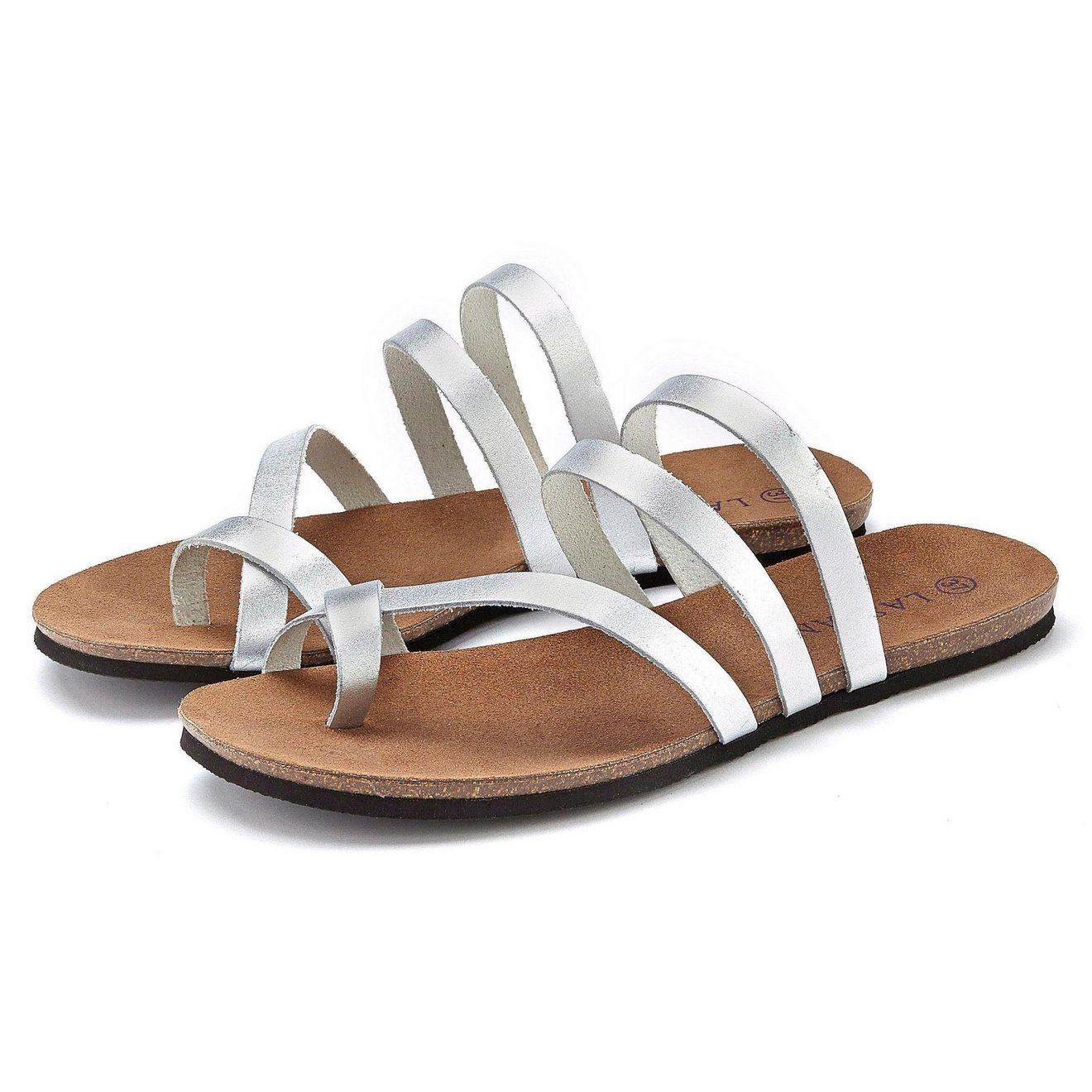 Lascana Teenslippers Sandaal, pantoletten van leer in metallic-look