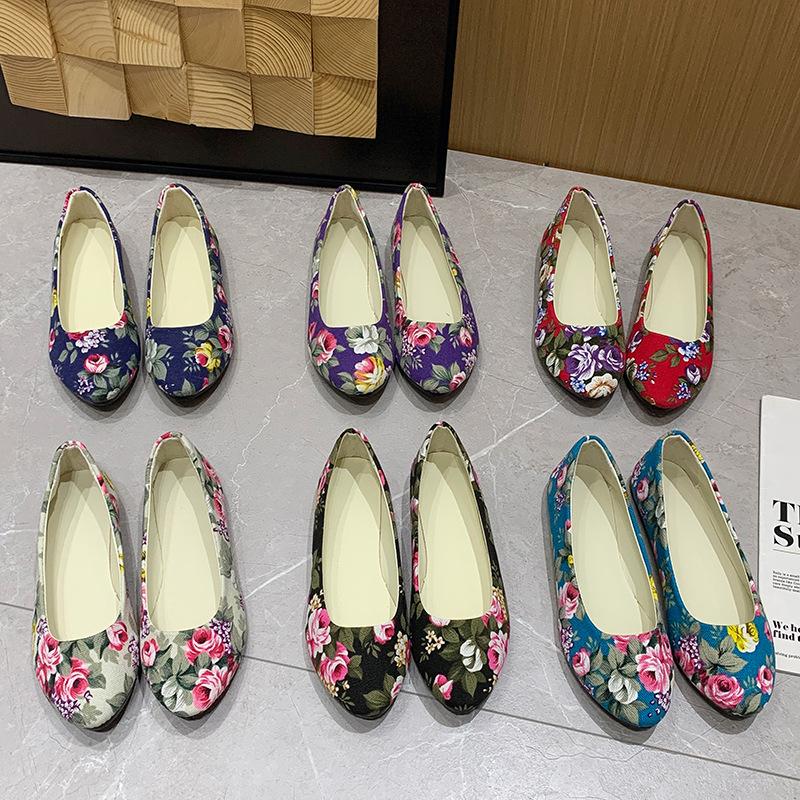 Ayseguney Footwear Traditionele stoffen schoenen van Peking met rozenprint Dames Lente Zomer Platte schoenen Canvas schoenen 41 zwart