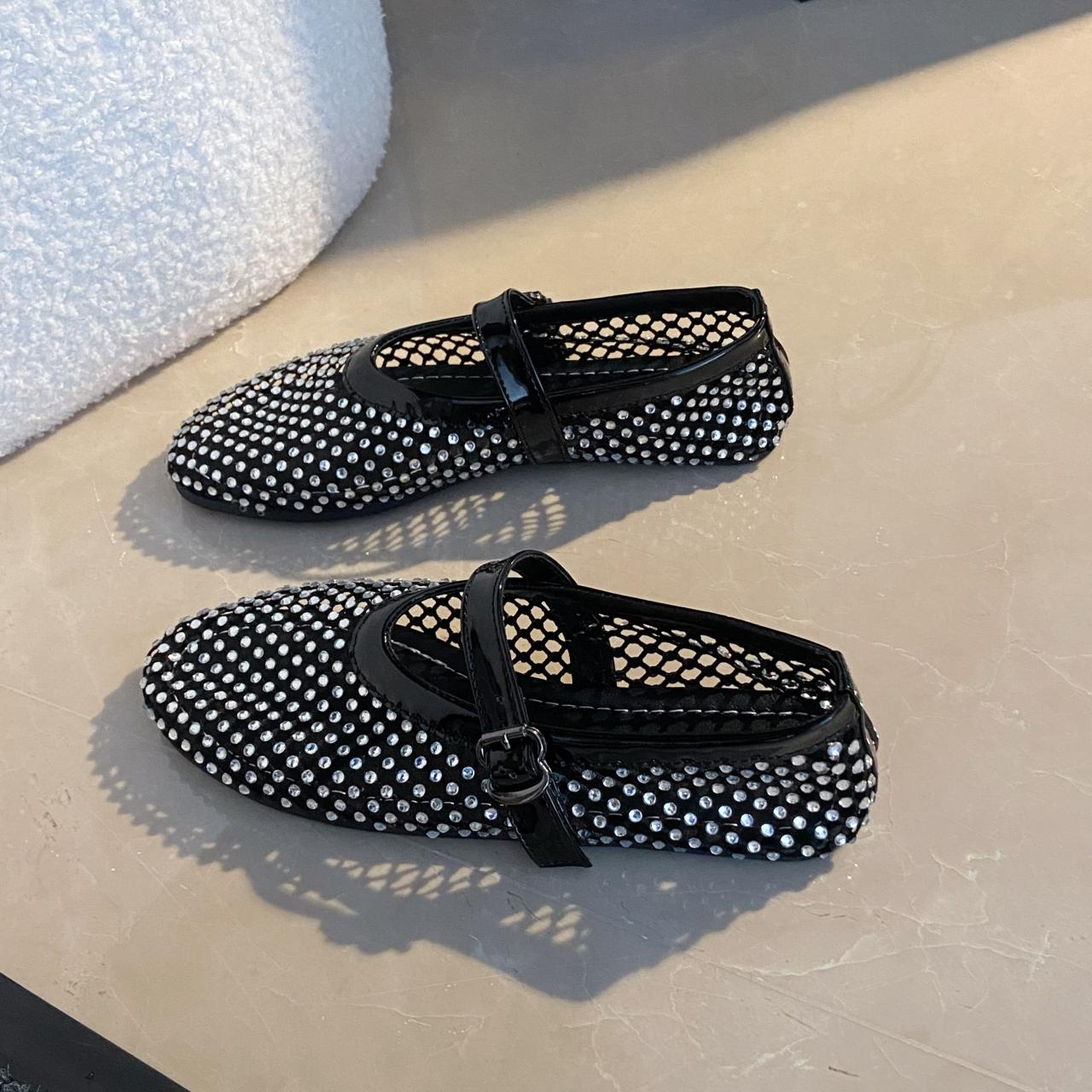 Step Forward Mesh Ademend Strass Mode Veelzijdige Vrouwen Nieuwe Buitenlandse Stijl Niche Riem Platte Zachte Zool Mary Jane Schoenen Damesschoenen 44 wit
