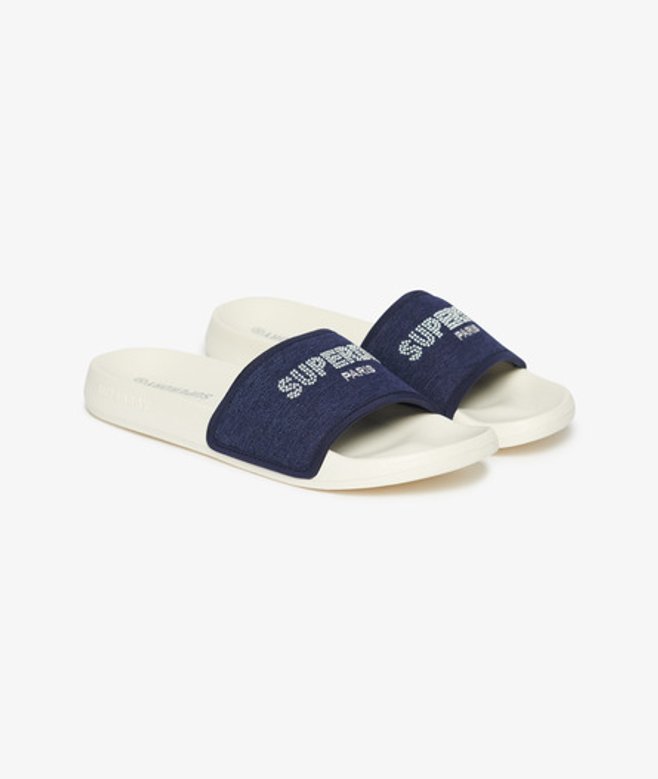Superdry Luxe Badslippers met Glittersteentjes White