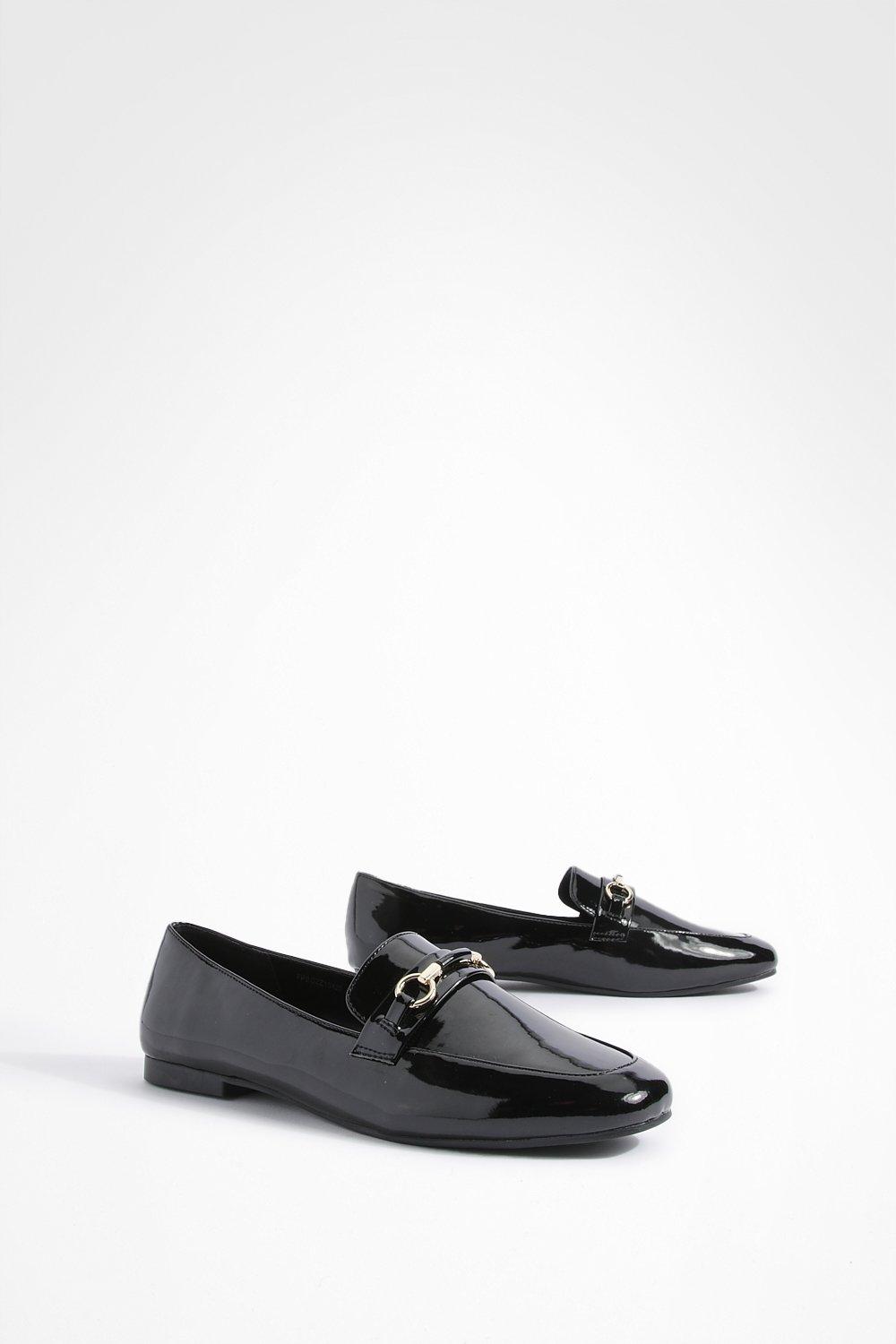 Boohoo Brede Loafers Met Ronde Neus En Staafje, Black