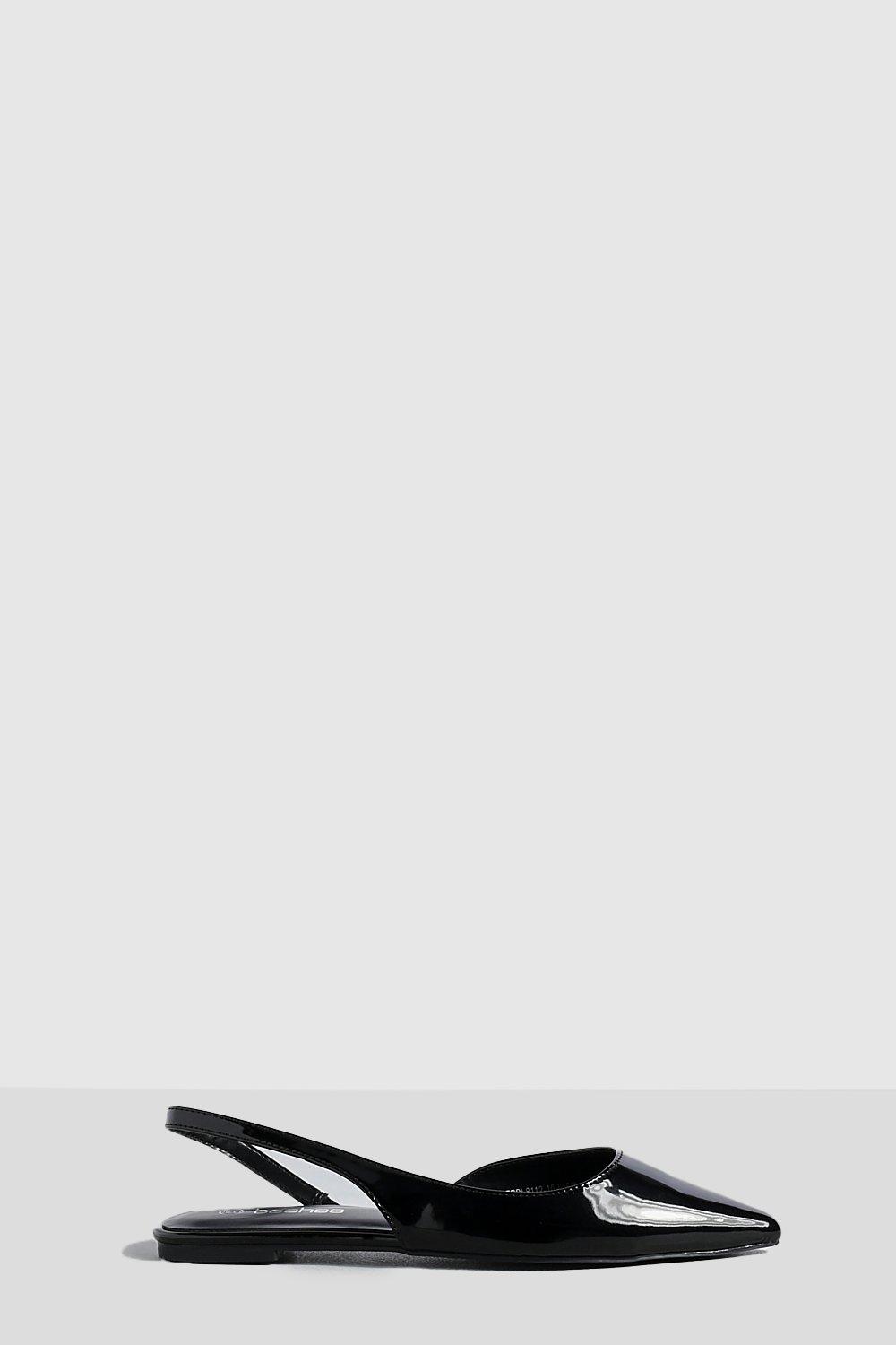 Boohoo Nepleren Platte Schoenen Met Hielbandjes En Puntneus, Black