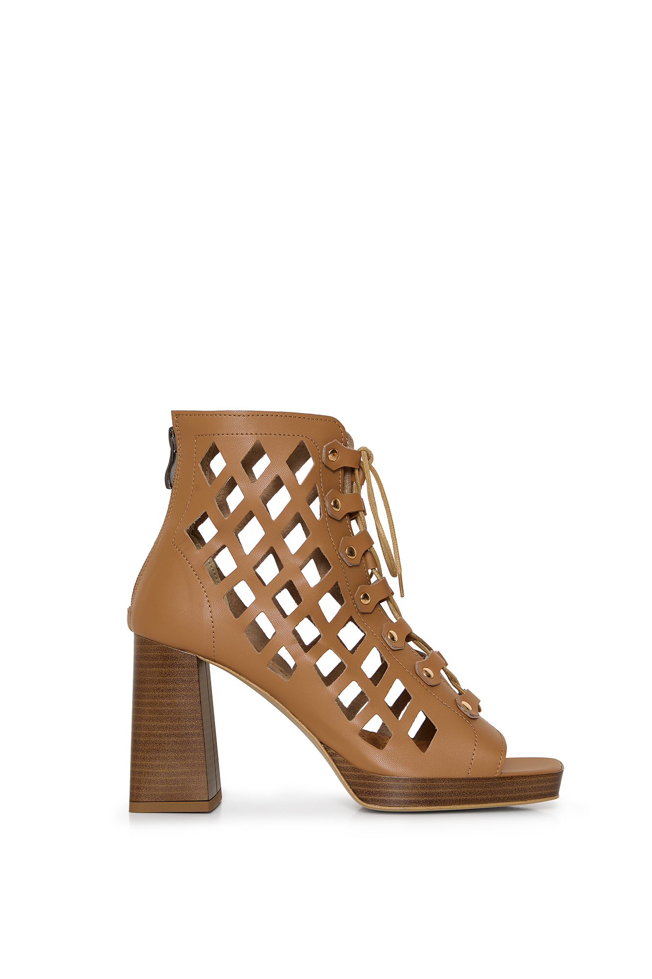 AGAZI Damen vegan Sandalen Dance Your Way Cut Out Block Heel Toffi Braun