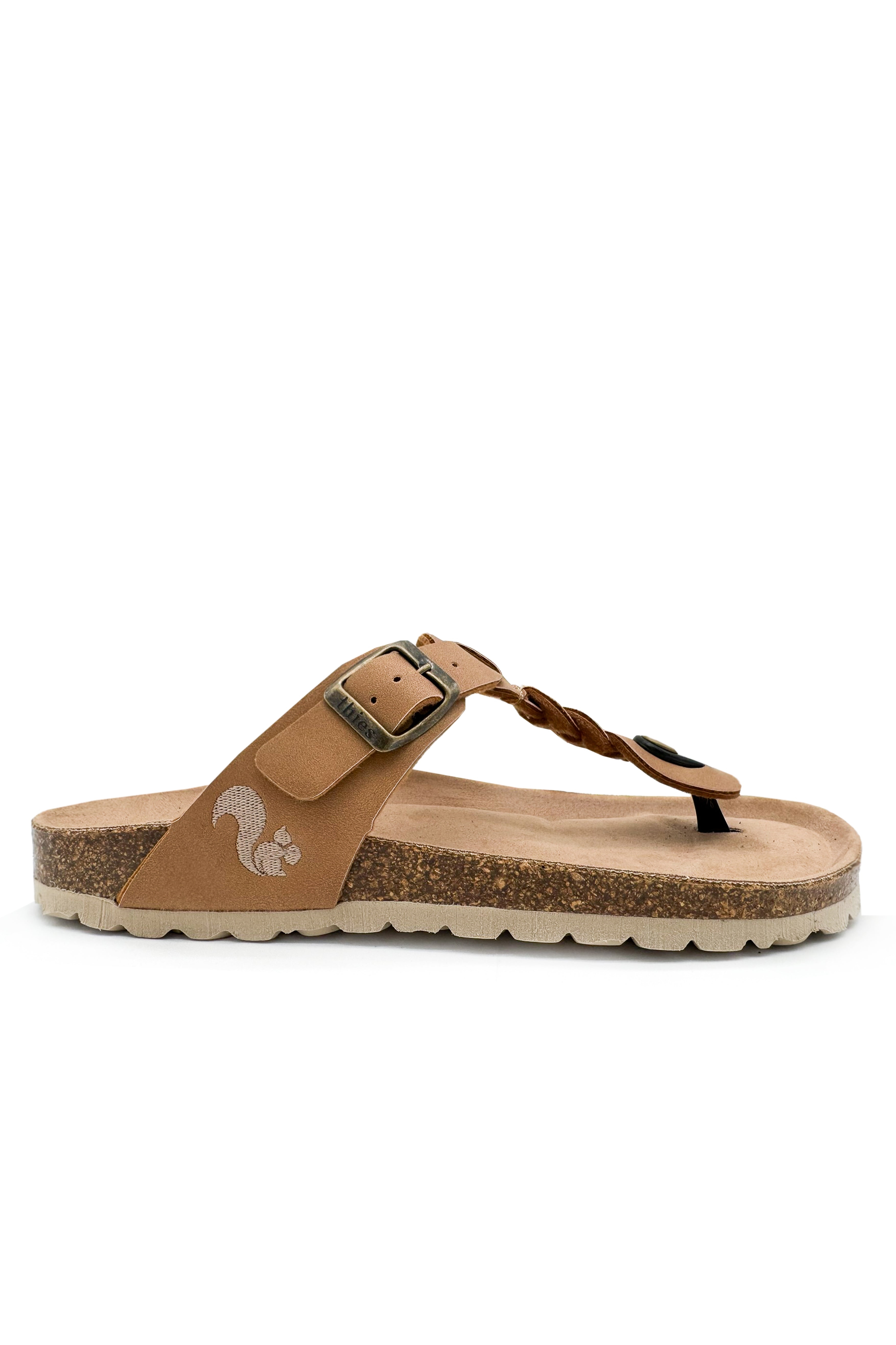 Thies Damen vegan Sandalen Zehensteg Zopf Cashew