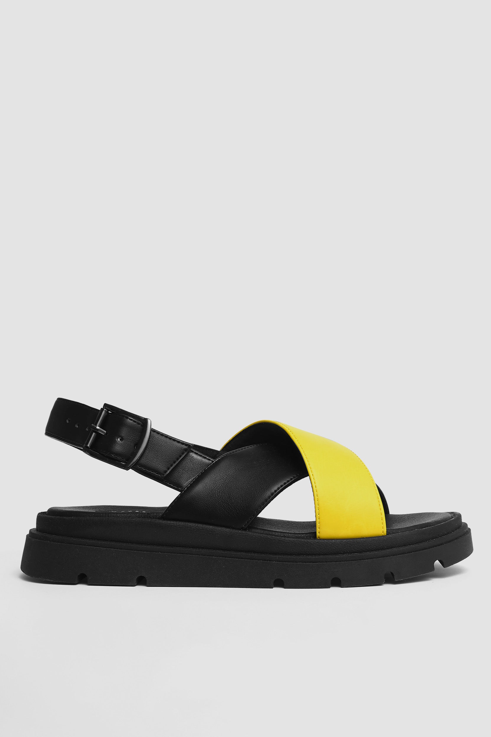 BOHEMA Damen vegan Sandalen Glare Lemon Schwarz/Gelb