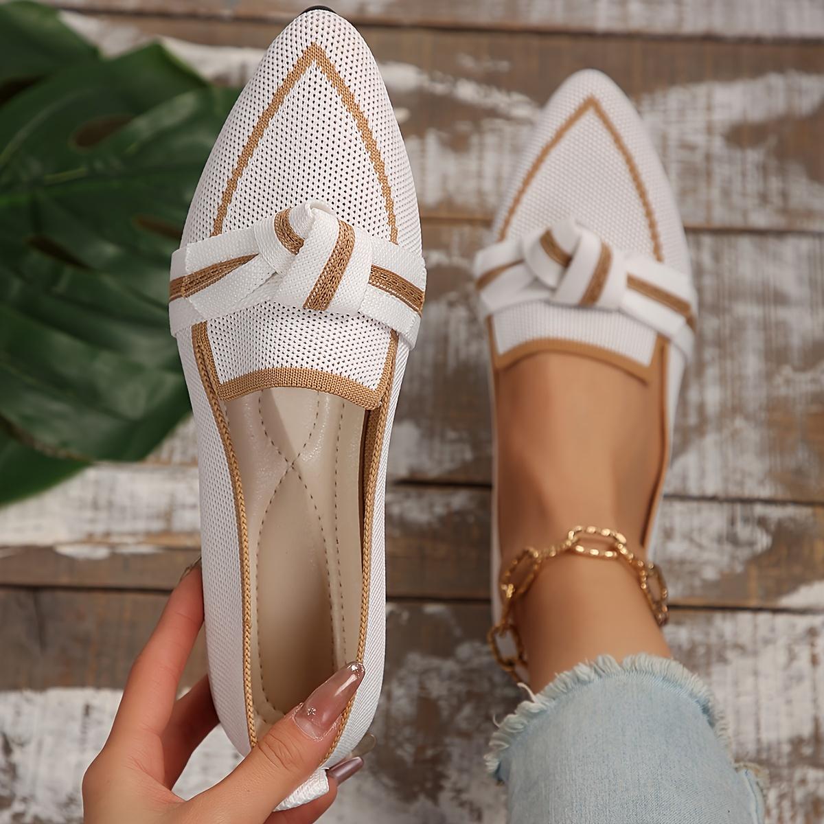 Yoghurt Dames Chic Knot Flat Shoes - Zachte gebreide instappers met spitse neus - Ultracomfortabel en ademend voor dagelijkse stijl 40 zwart