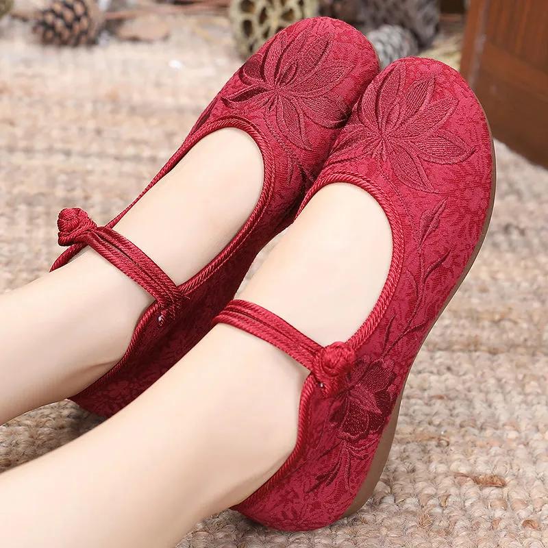 Qingpingjuan Lente Zomer Dames Retro Borduurwerk Ballerina's Dames Casual Zoet Anti-Slip Hennep Platte Schoenen 39 zwart