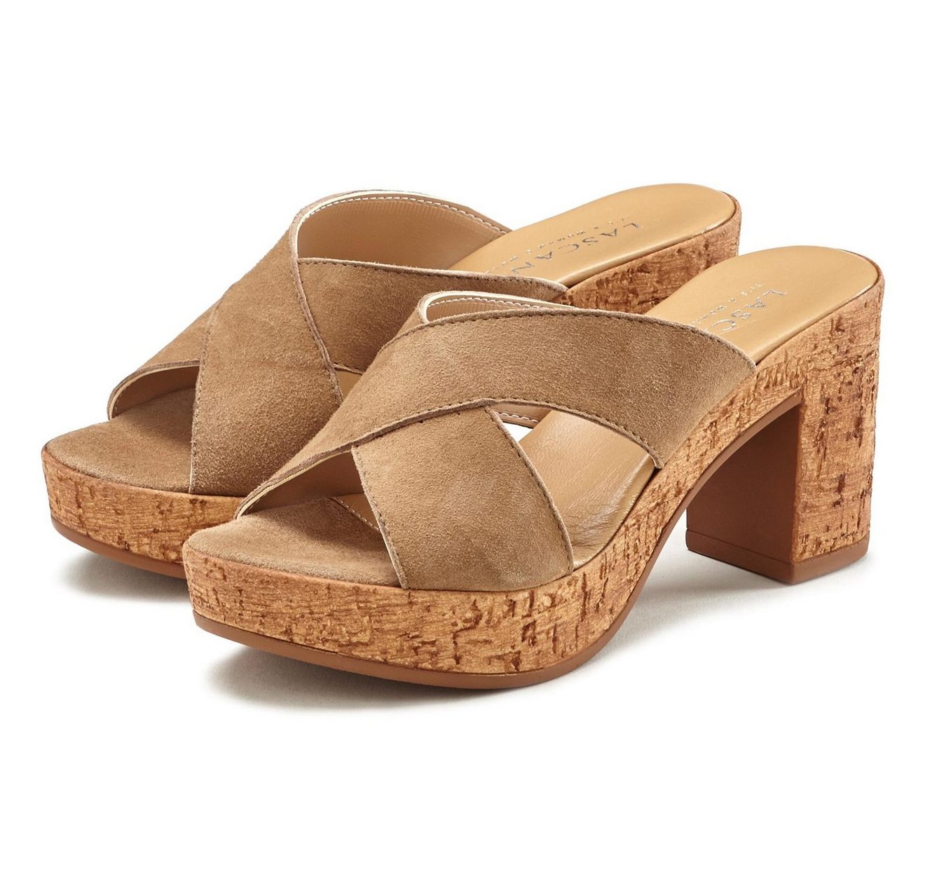 Lascana Slippers Mule, sandaal, open schoen van leer met blokhak