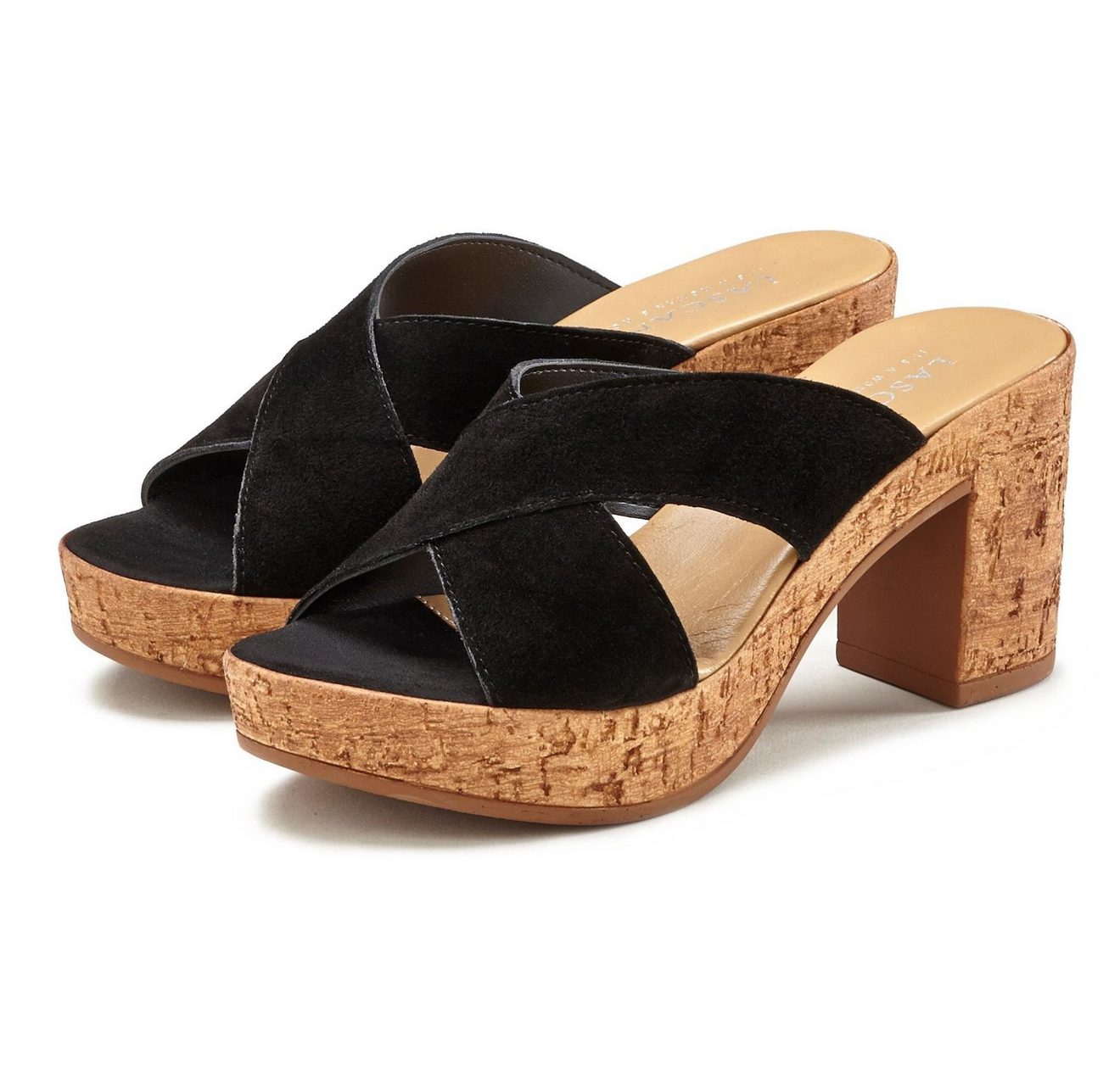 Lascana Slippers Mule, sandaal, open schoen van leer met blokhak
