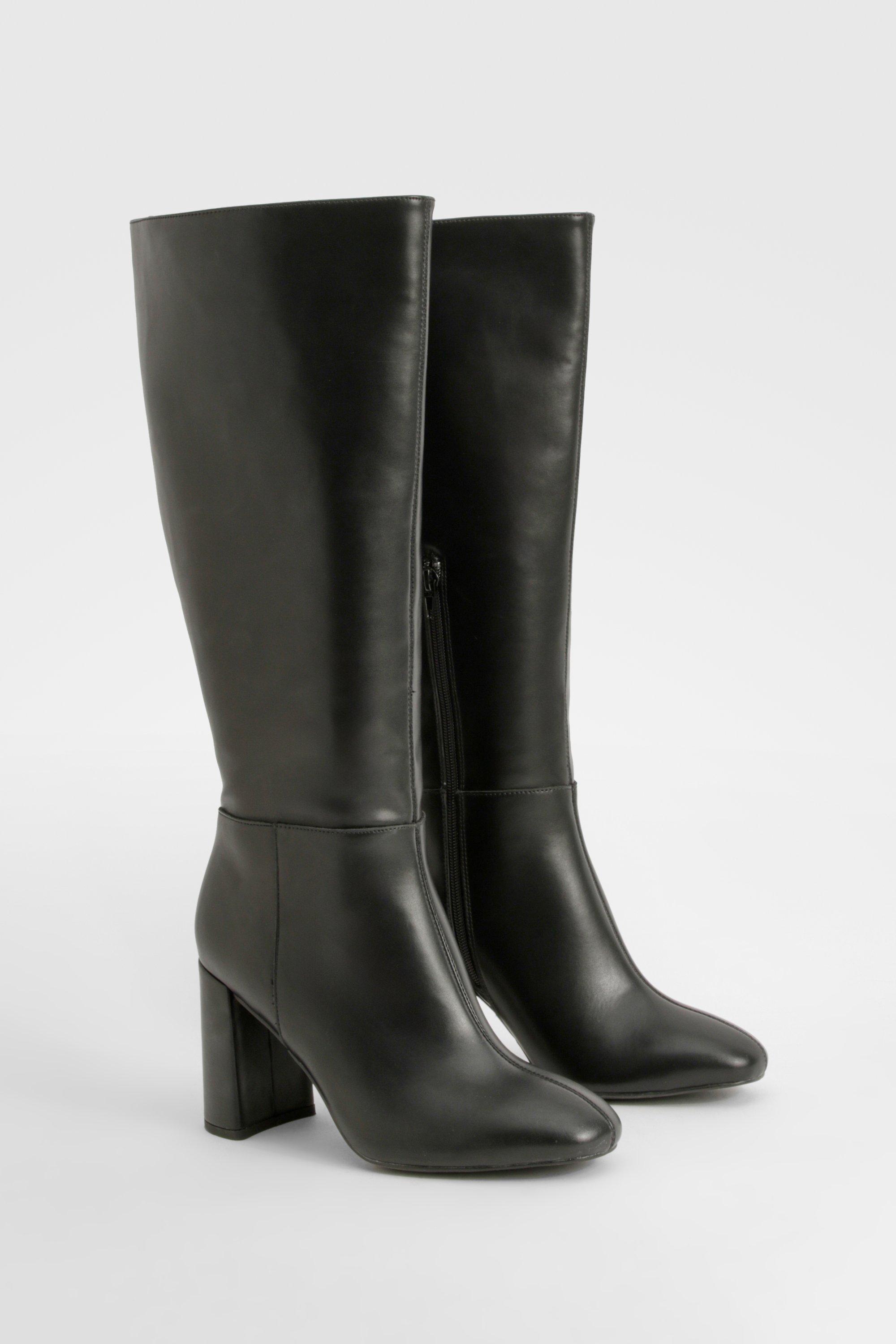 Boohoo Brede Knielaarzen Met Blokhakken, Black