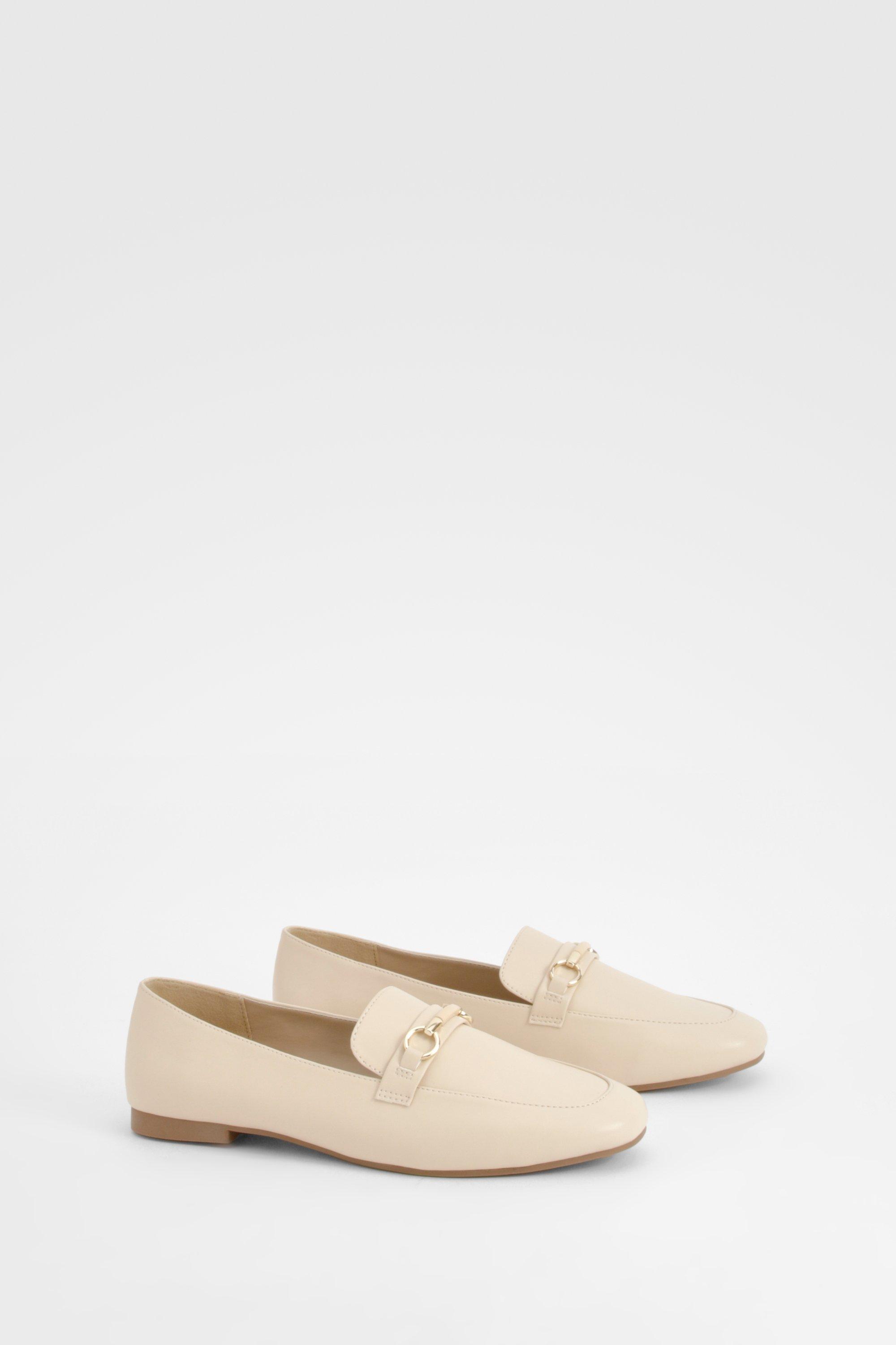 Boohoo Brede Loafers Met Ronde Neus En Staafje, Nude