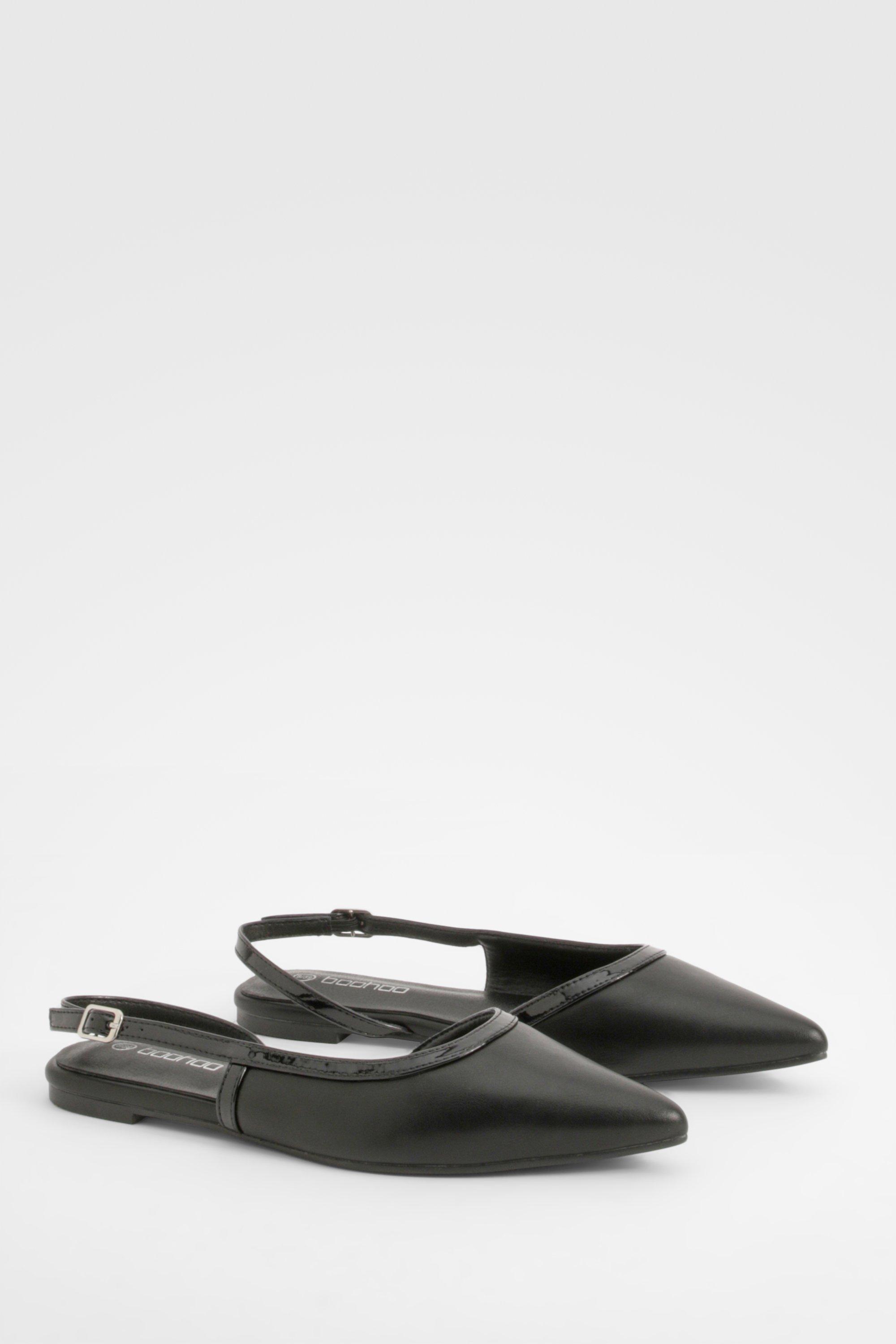 Boohoo Platte Schoenen Met Contrasterend Detail, Hielbandjes En Puntneus, Black