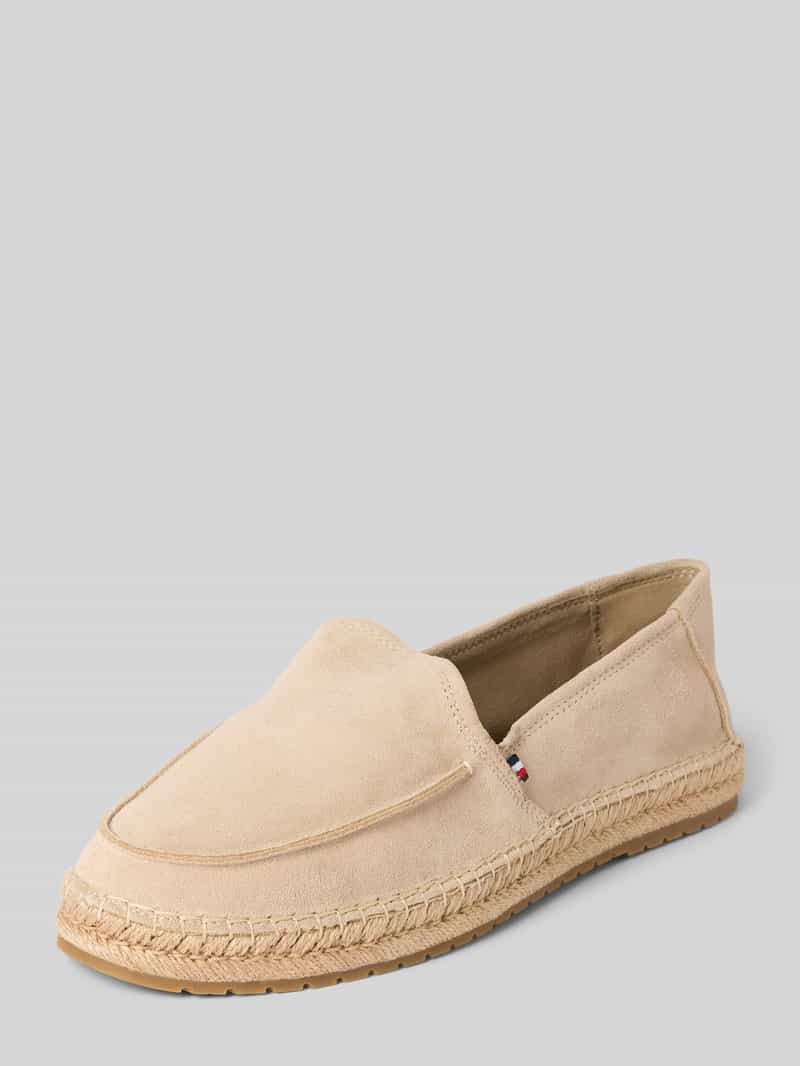 Tommy Hilfiger Espadrilles HILFIGER FLEX ESPA SUEDE LOAFER , zomerschoen, instapschoen, slippers met bamboe-bekleding op de plateau