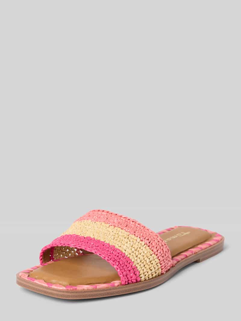 Tamaris Slippers , blokhak, zomerschoen, strandschoen, tweekleurige bies van bamboe