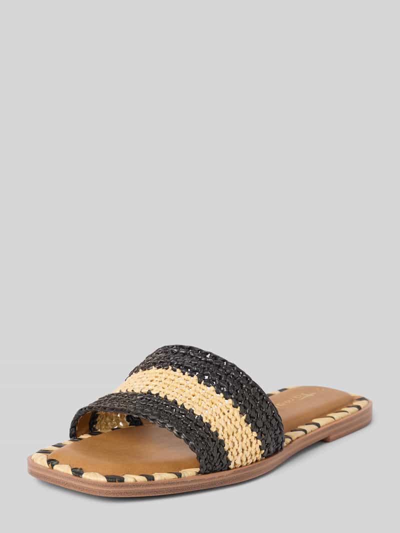 Tamaris Slippers , blokhak, zomerschoen, strandschoen, tweekleurige bies van bamboe