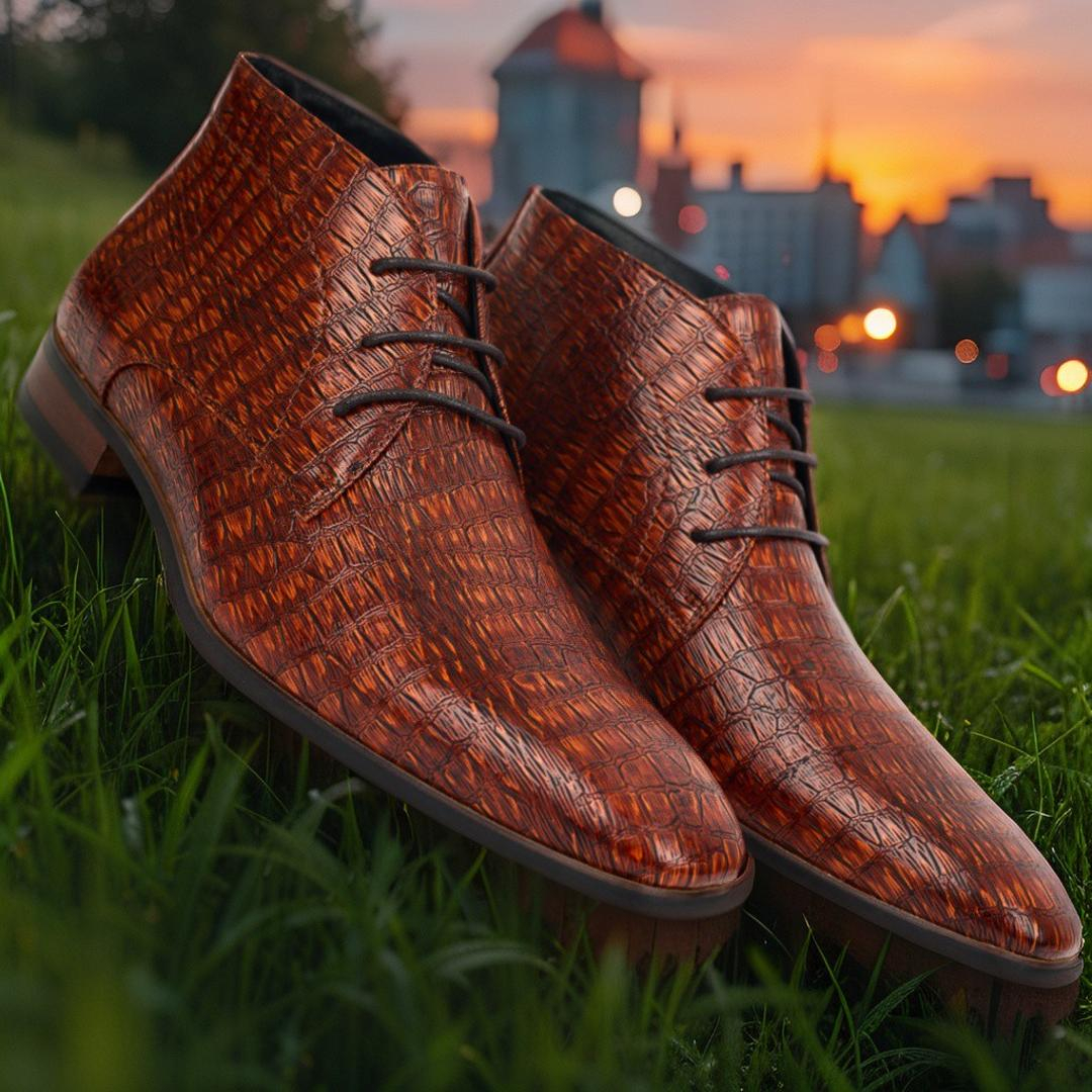 Lureaux Brown Reptile High  - Handgemaakte Nette Schoenen Voor Heren