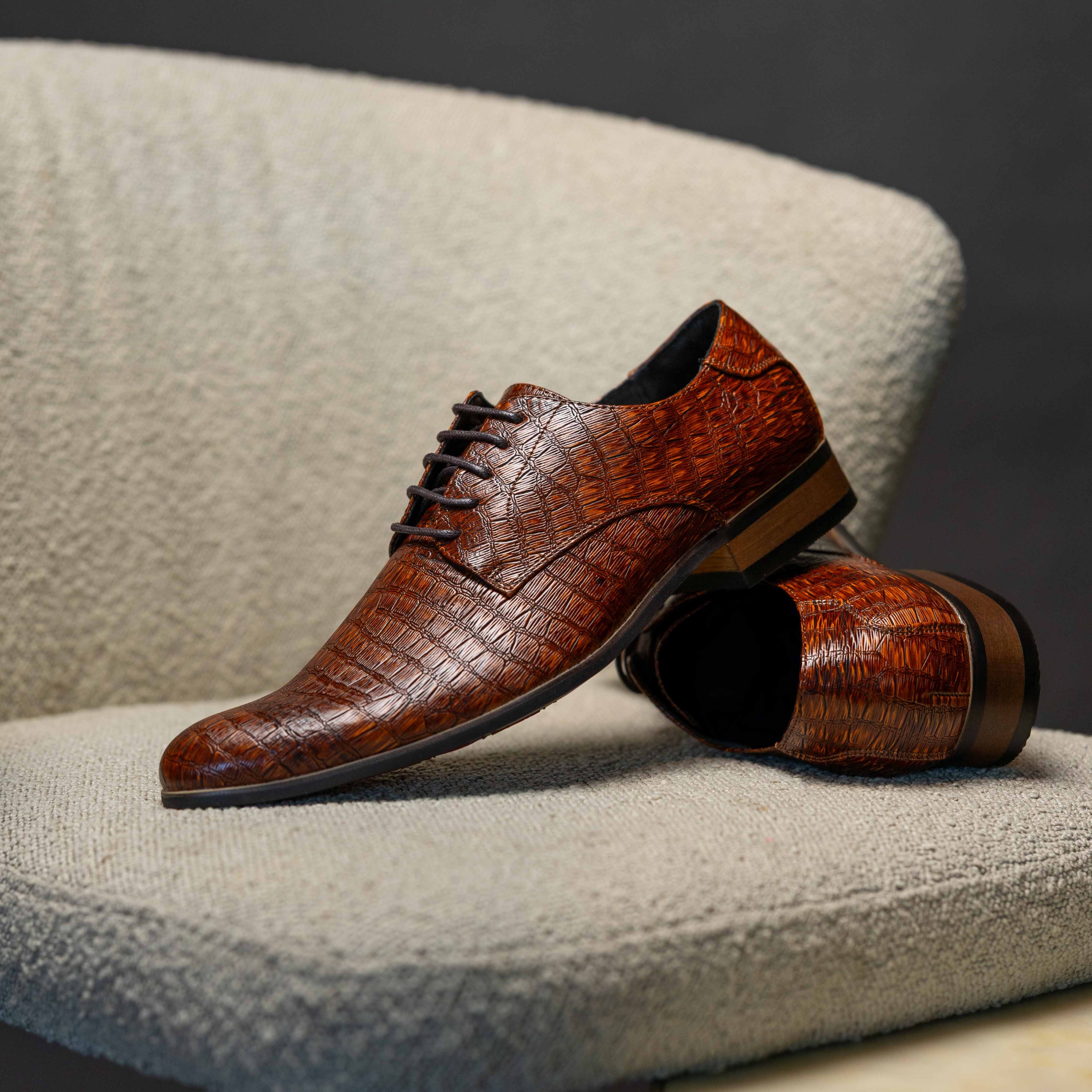 Lureaux Brown Reptile  - Handgemaakte Nette Schoenen Voor Heren