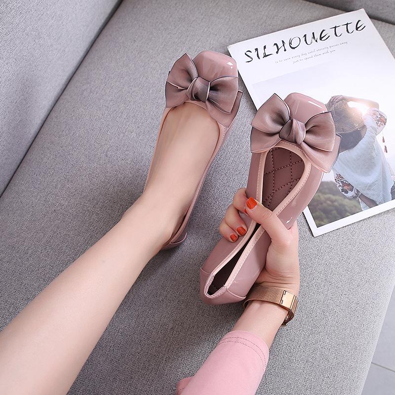 Umsif Lichtgewicht damesschoenen met vierkante neus en strik Instapper Platte balletschoenen voor dames Business Casual Loafers Nette schoenen Rijdende schoenen Wandelloafers 38 roze