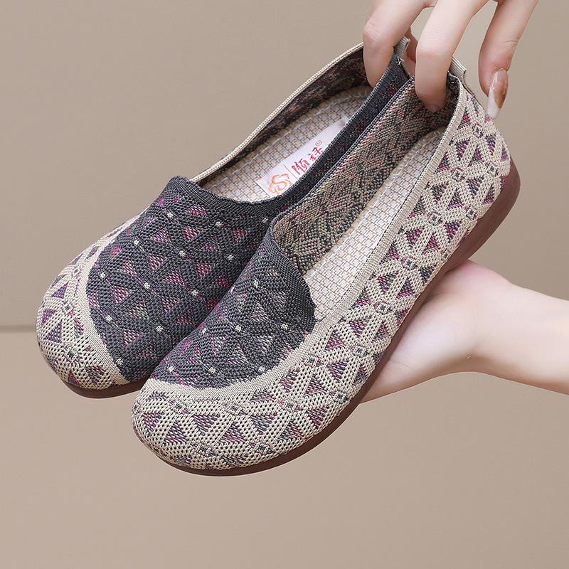 Cpcoepax Dames Casual mesh gebreide platte schoenen Ronde neus Geklede schoenen Lage loafer Comfortabele instappers Lichtgewicht ademende wandelschoenen voor dames 38 grijze kleur
