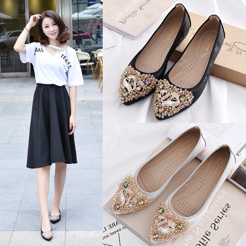 Leayond Designer kralen bruiloft schoenen dames flats dames ballerina puntige neus parel loafers sneakers plus size zapatos mujer 33 goud