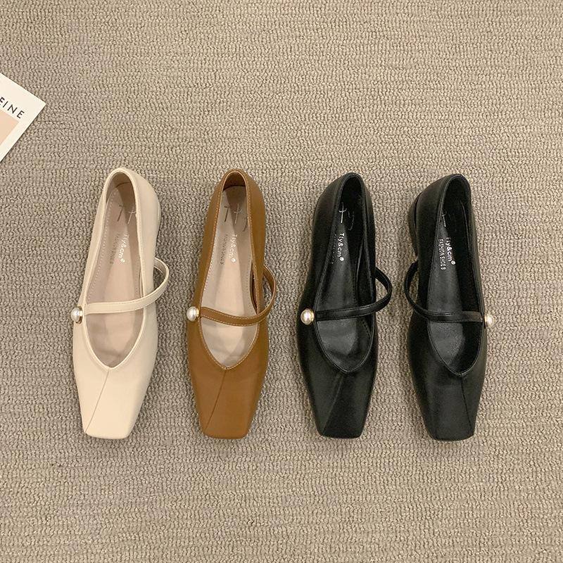 Umsif Lage hak Mary Jane schoenen voor vrouwen Comfortabele enkelband Mary Janes Flats Vierkante gesloten teen nette schoenen Dames Chunky blokhakken Balletschoenen 40