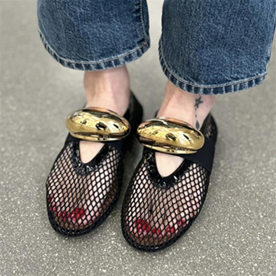 LaLaShoes Nieuwe dames ballerina's holle mesh wandelschoenen dames Mary Janes ronde neus dansschoenen espadrilles zomer sandalen 37 zwart
