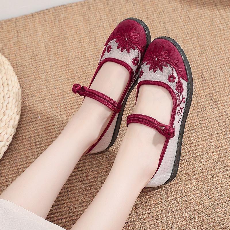 Gtimeshoes Oude Beijing stoffen schoenen moeders mesh schoenen zomer ademende oude stijl geborduurde mesh schoenen 41 grijs