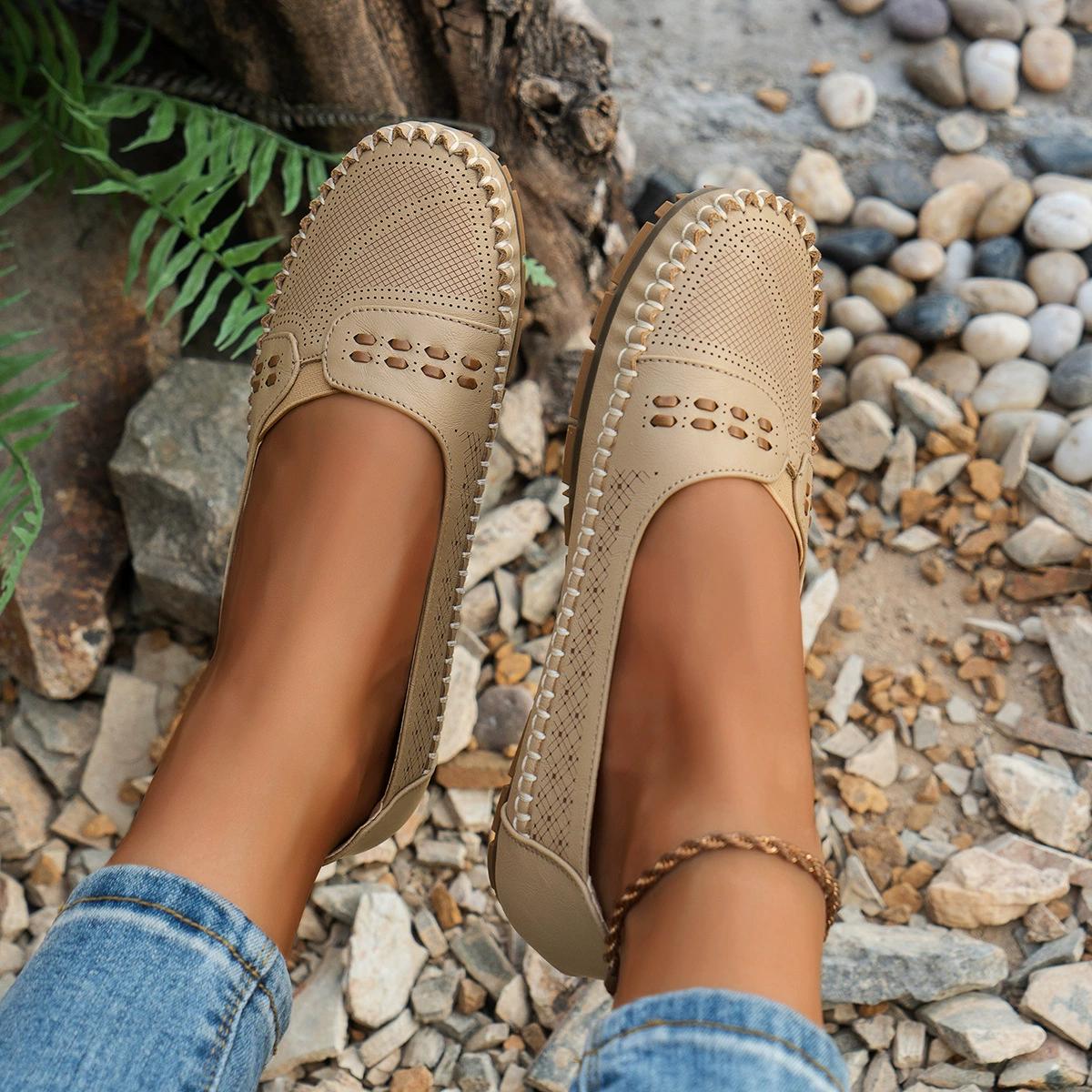 Geener Vintage stijl dames ballerina's ronde neus instappers voor alle seizoenen casual schoenen 39EU/CN40 koffie