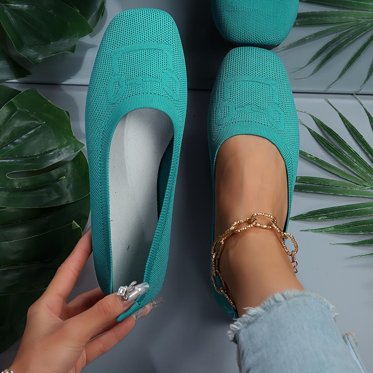 Cheese Shoes Damesschoenen met vierkante neus, platte schoenen, effen gebreide schoenen, ademende instapschoenen voor balletschoenen 38 hemelsblauwe kleur